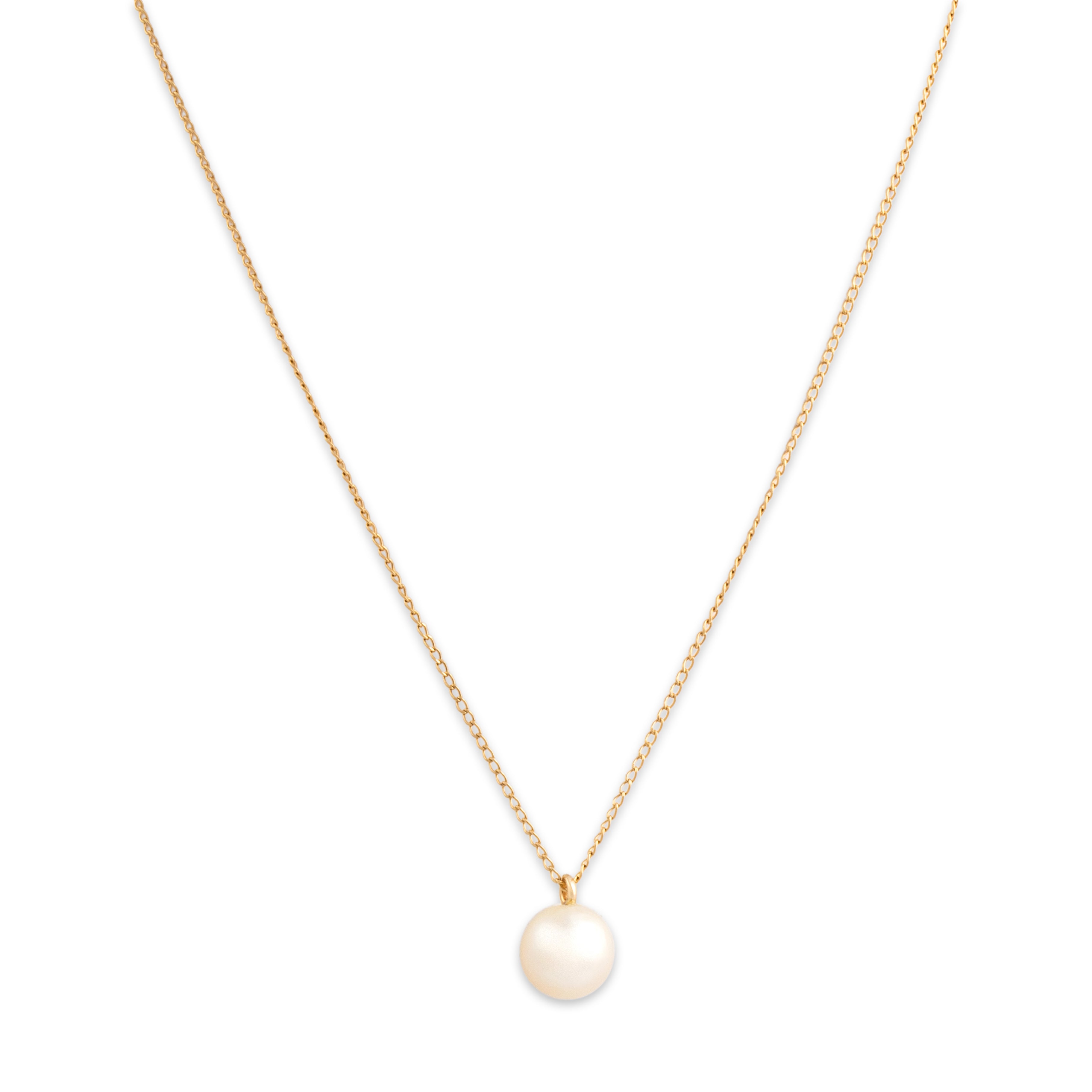 Vintage 14k Yellow Gold Pearl Feminine Curb Link Drop Necklace - detail view #1