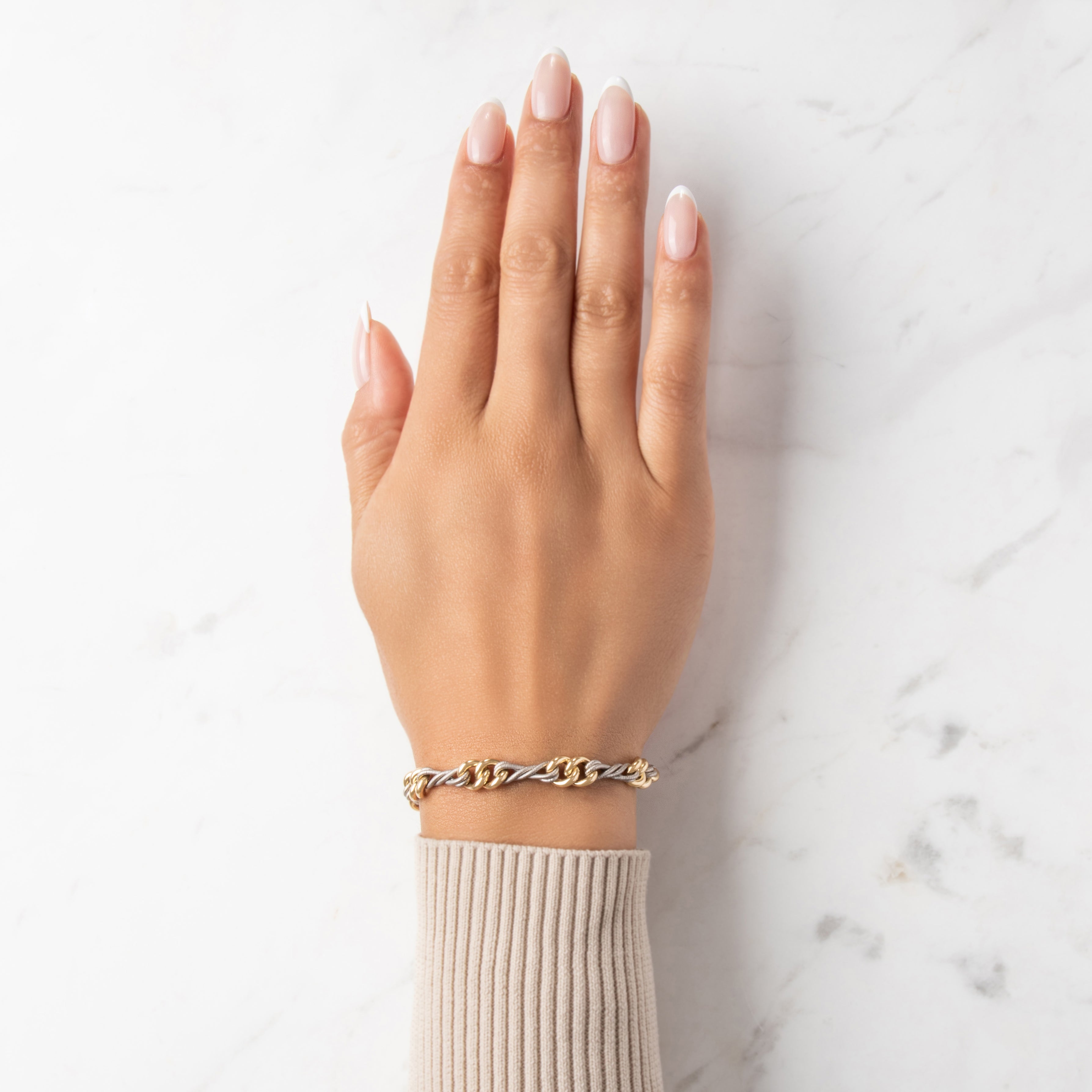 Vintage Italian 14k White & Yellow Gold Incredible Coiled Multi-Link Bracelet - On model view