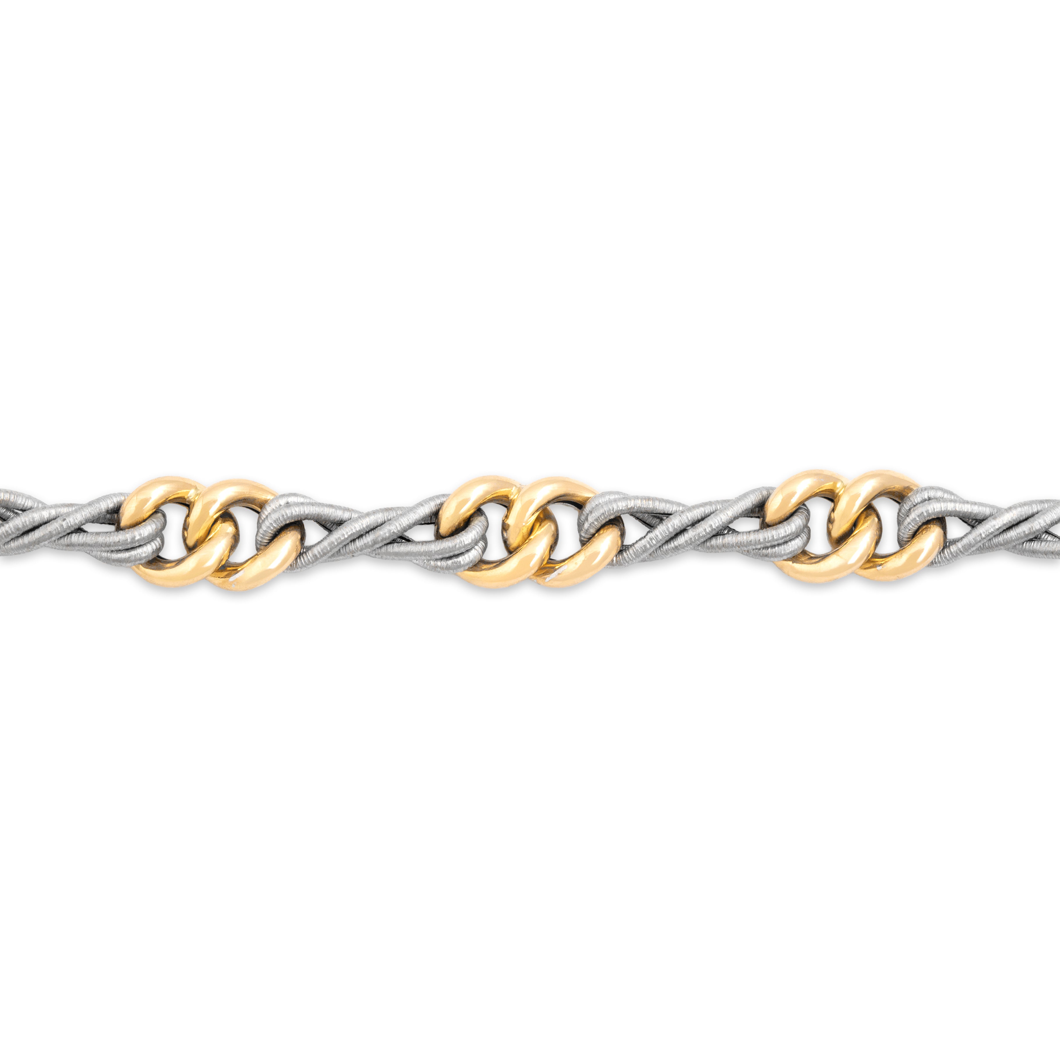 Vintage Italian 14k White & Yellow Gold Incredible Coiled Multi-Link Bracelet 6.75