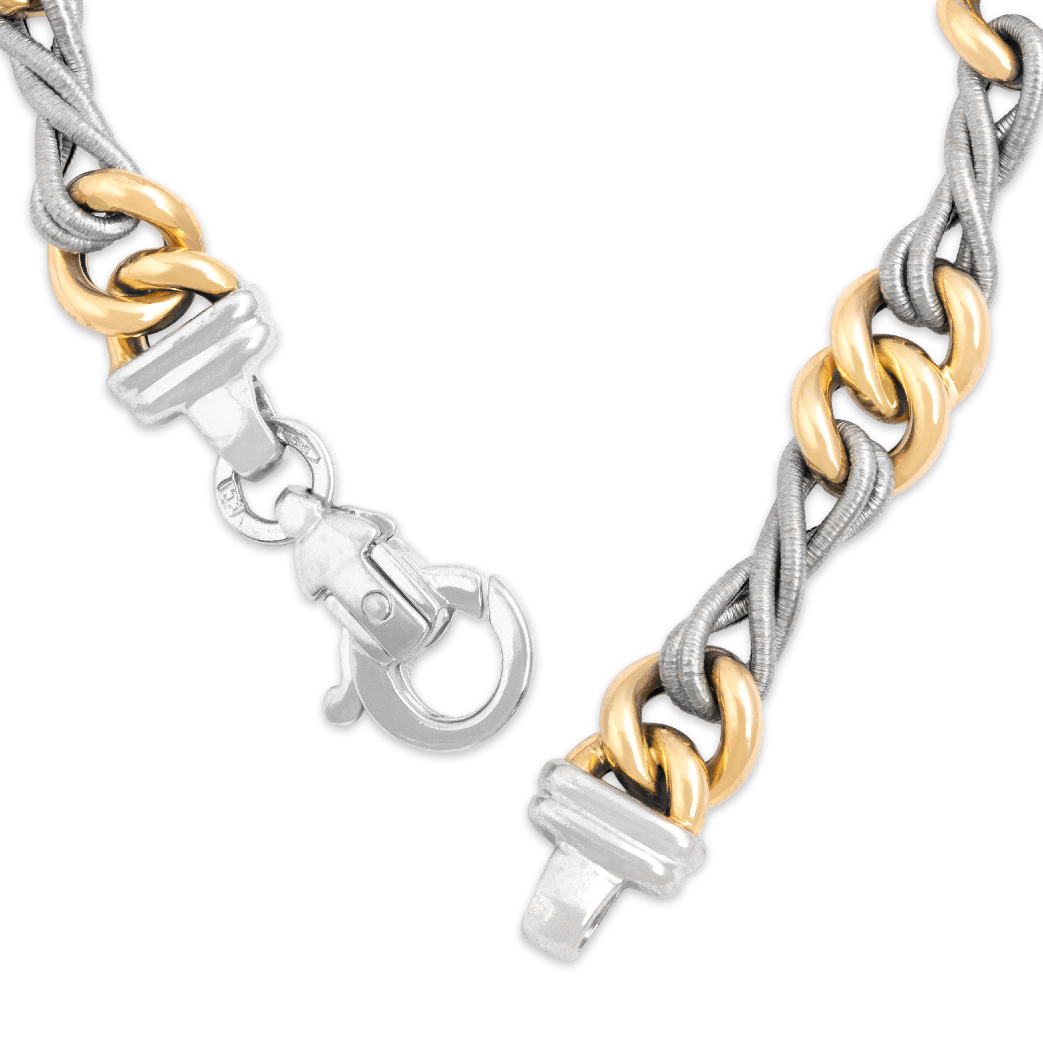 Vintage Italian 14k White & Yellow Gold Incredible Coiled Multi-Link Bracelet 6.75