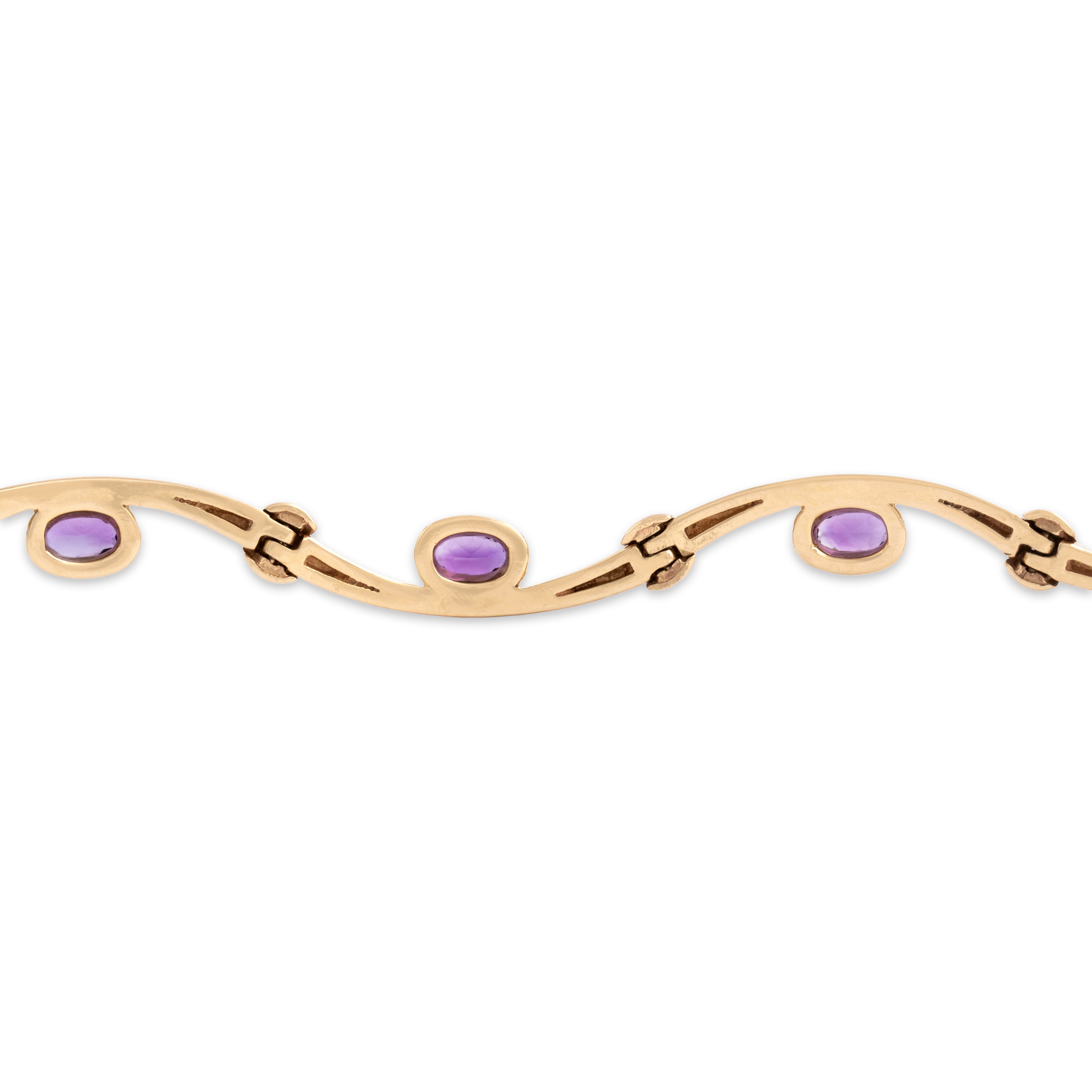 Vintage 14k Yellow Gold 1.45cttw Amethyst Diamond Fabulous Waving Bezel Station Bracelet - detail view #1