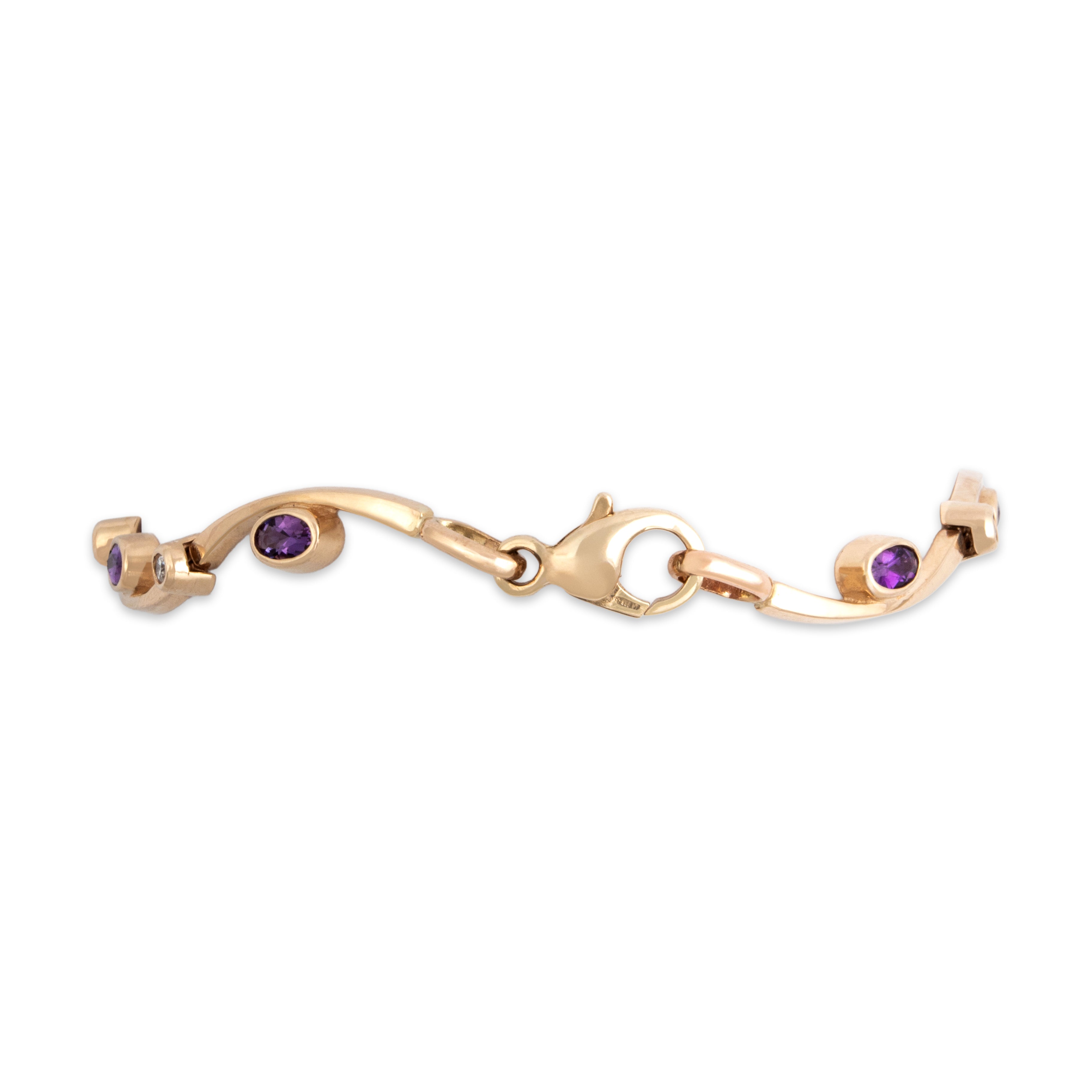 Vintage 14k Yellow Gold 1.45cttw Amethyst Diamond Fabulous Waving Bezel Station Bracelet - clasp view