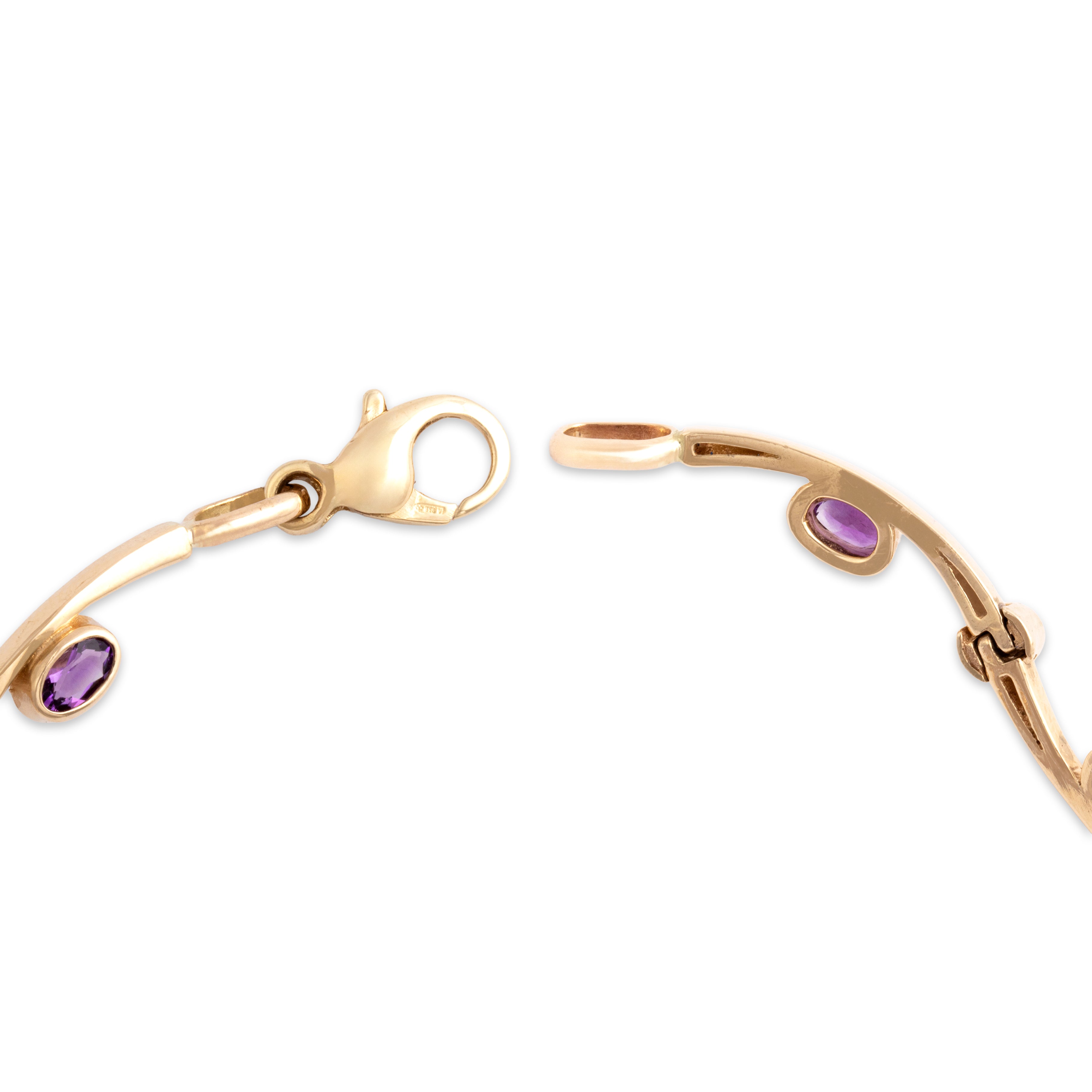 Vintage 14k Yellow Gold 1.45cttw Amethyst Diamond Fabulous Waving Bezel Station Bracelet - clasp view