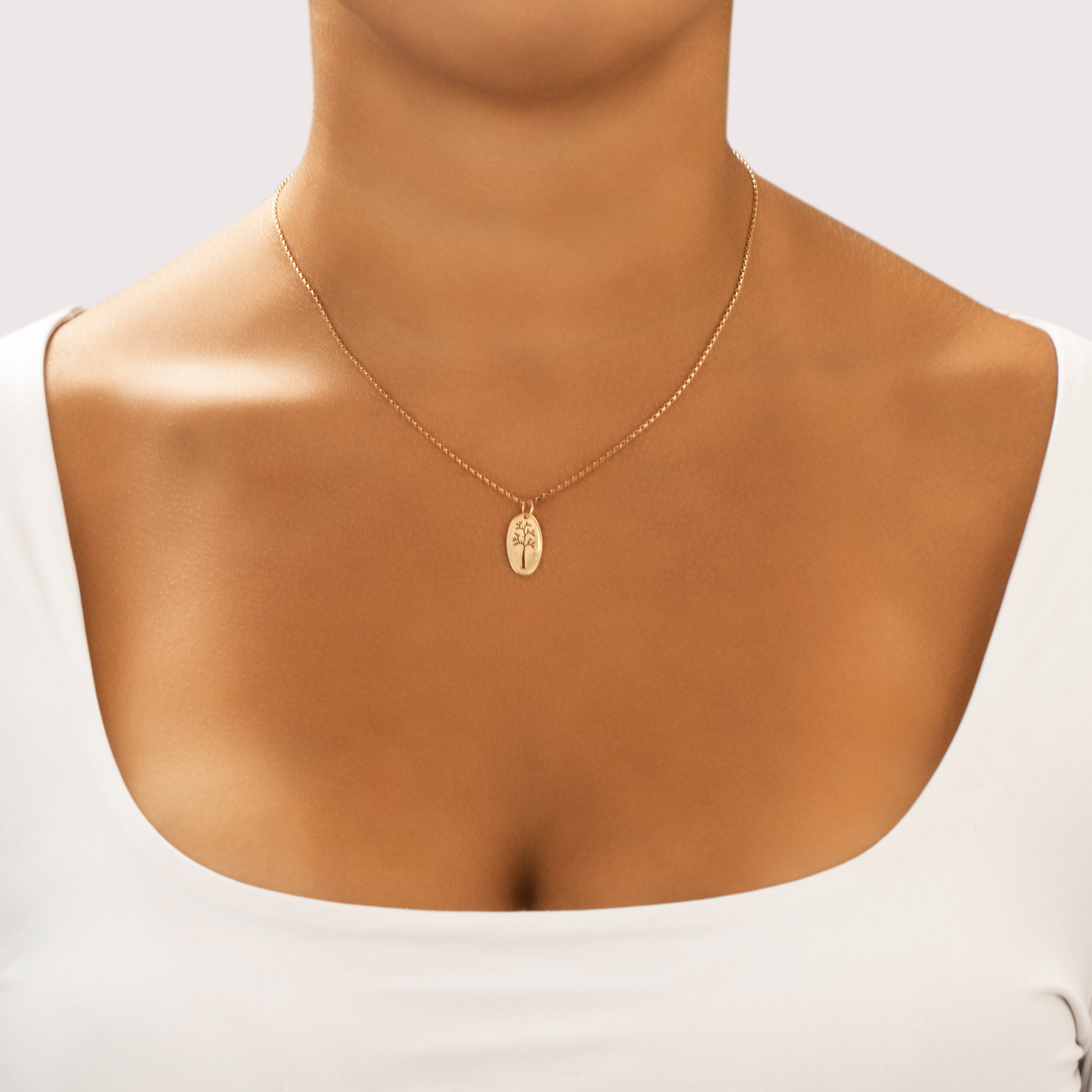 Vintage Lightweight 14k Yellow Gold Branching Tree Charm / Pendant - On model view