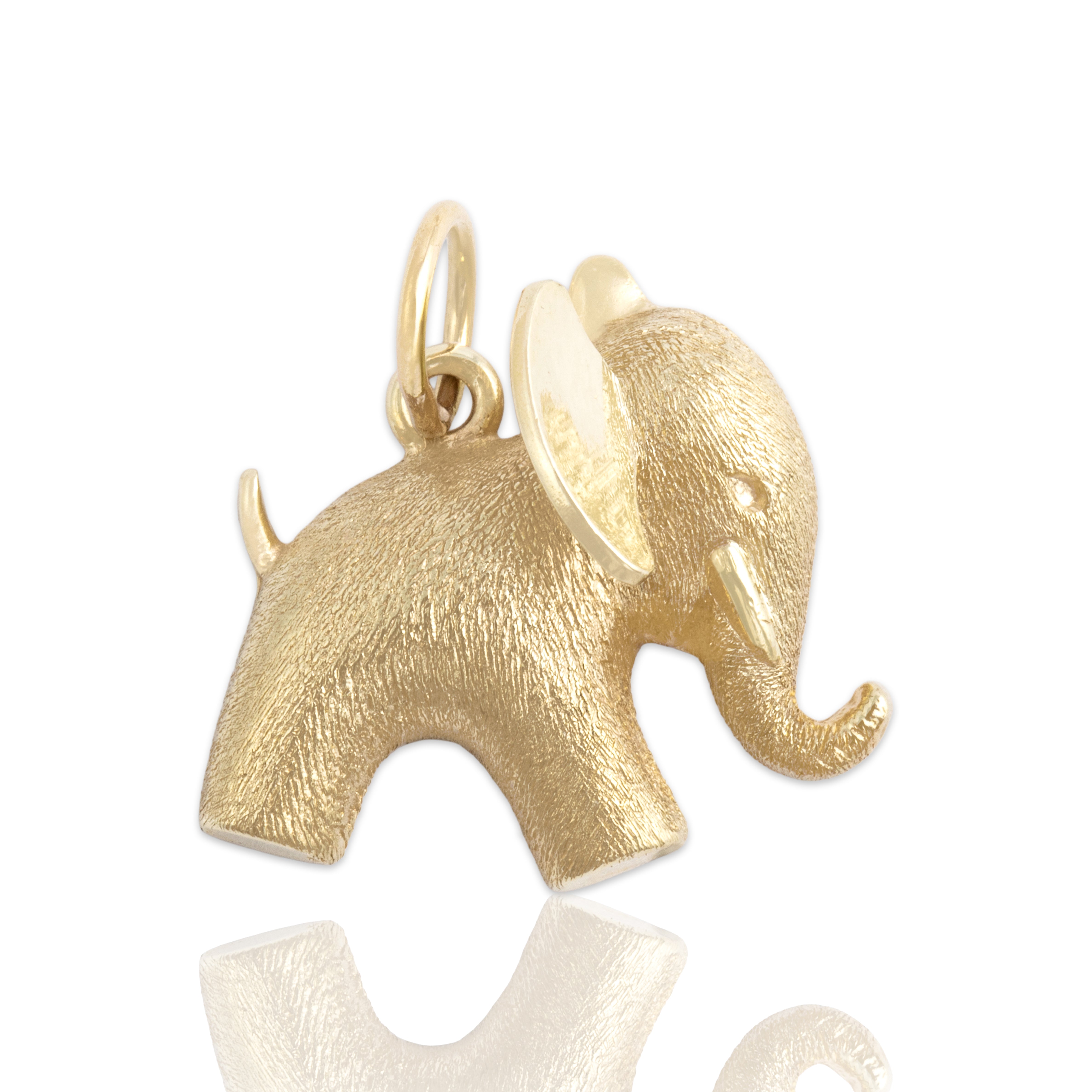 Vintage 14k Yellow Gold Adorable Brushed Puffy Elephant Charm / Pendant