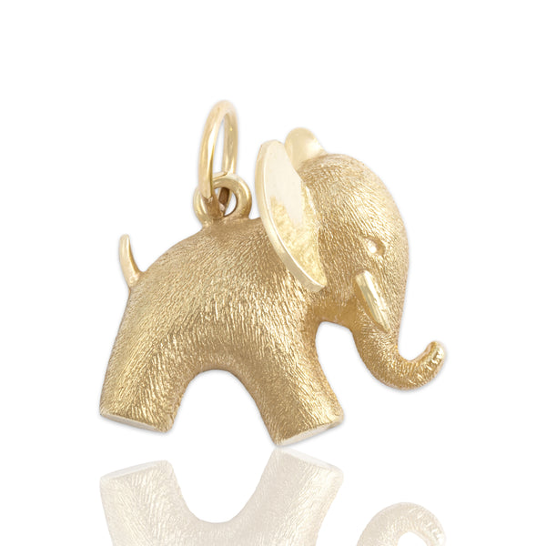 Vintage 14k Yellow Gold Adorable Brushed Puffy Elephant Charm / Pendant