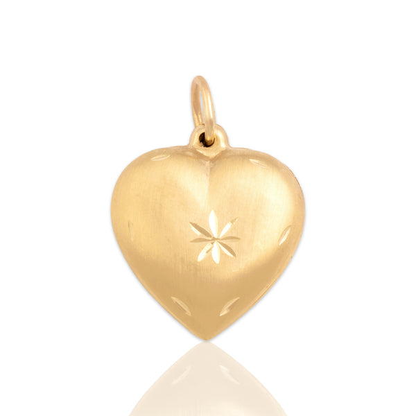 Vintage 14k Yellow Gold Brushed Etched Heart Charm / Pendant