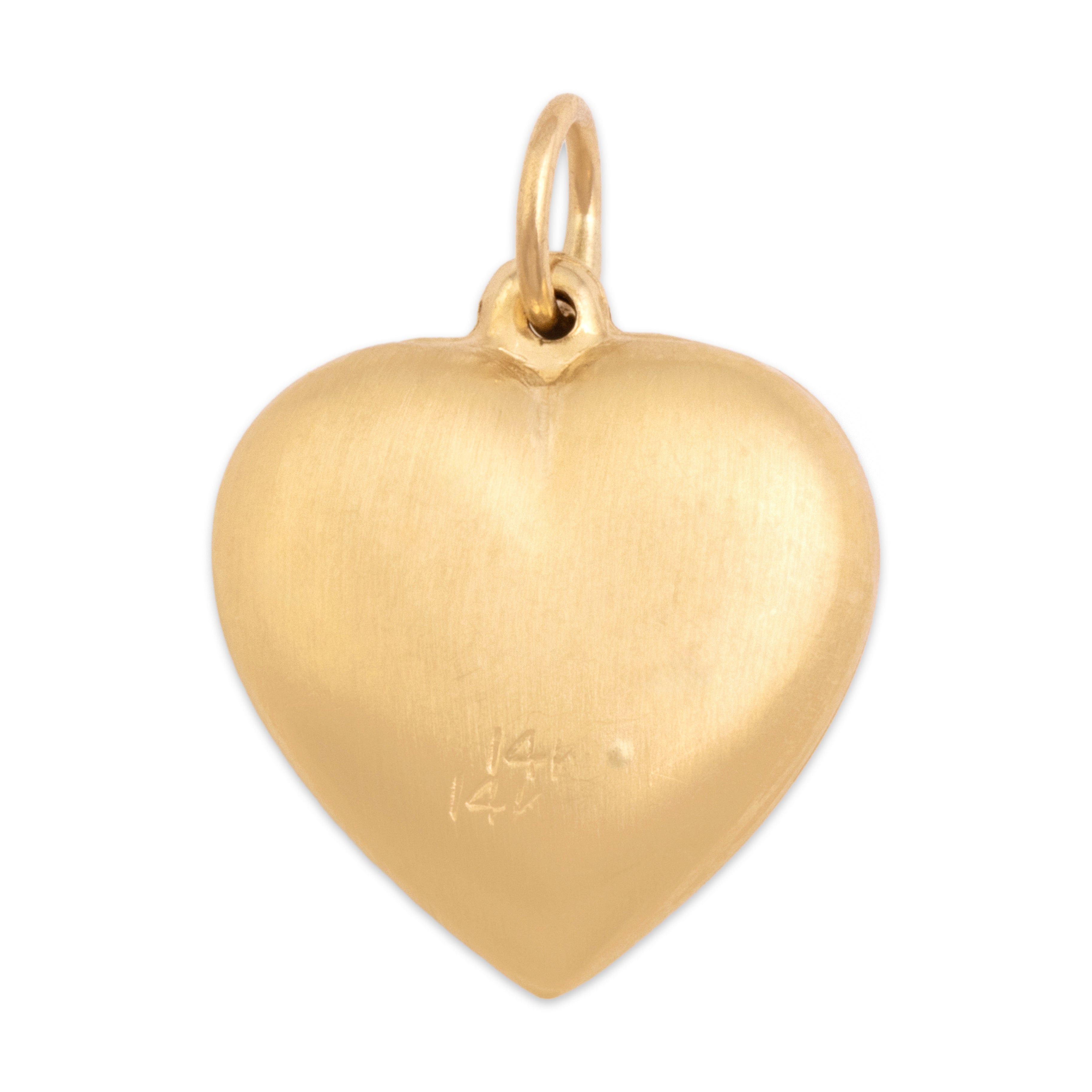 Vintage 14k Yellow Gold Brushed Etched Heart Charm / Pendant - Back view