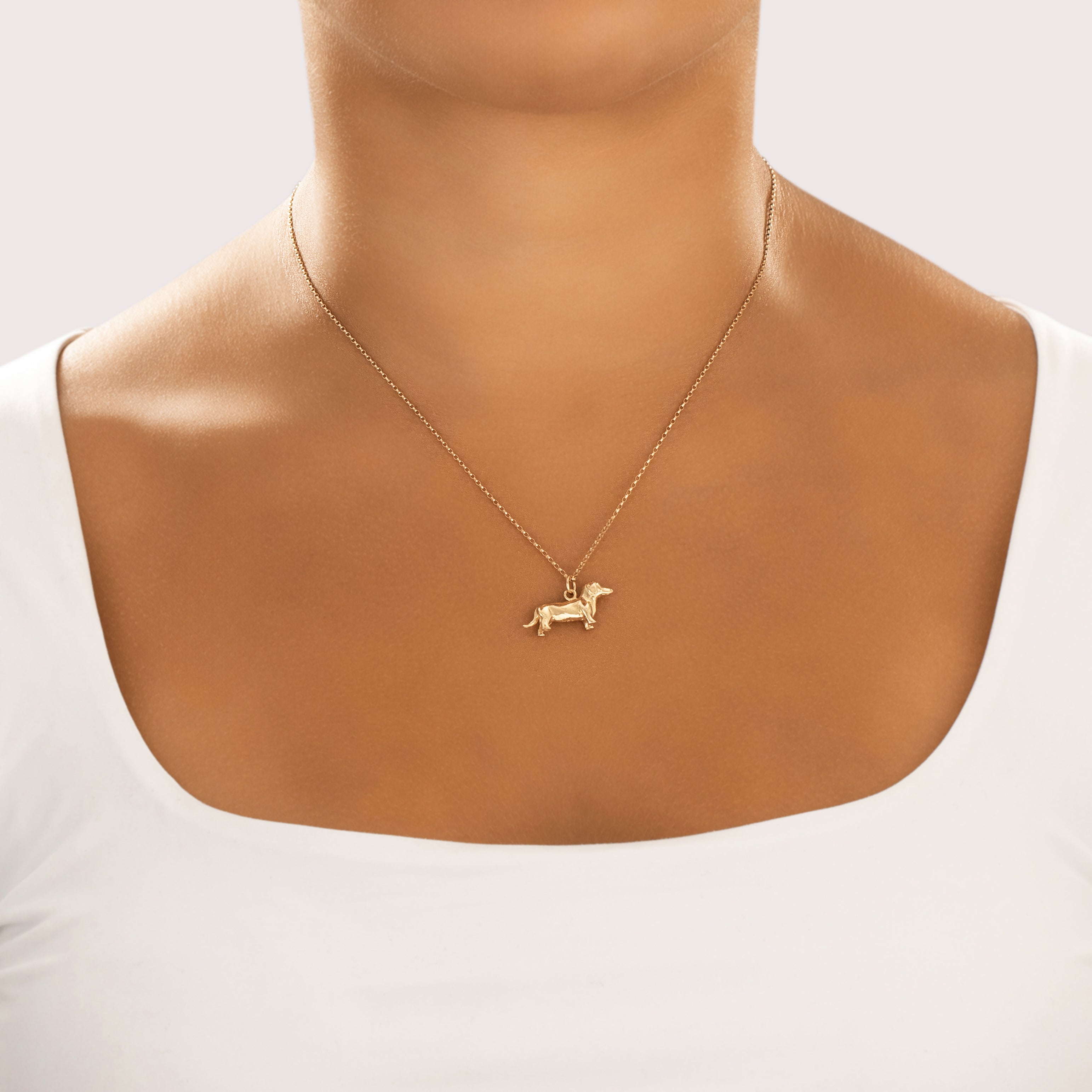 Vintage 14k Yellow Gold Adorable Dachschund Dog Charm / Pendant - On model view