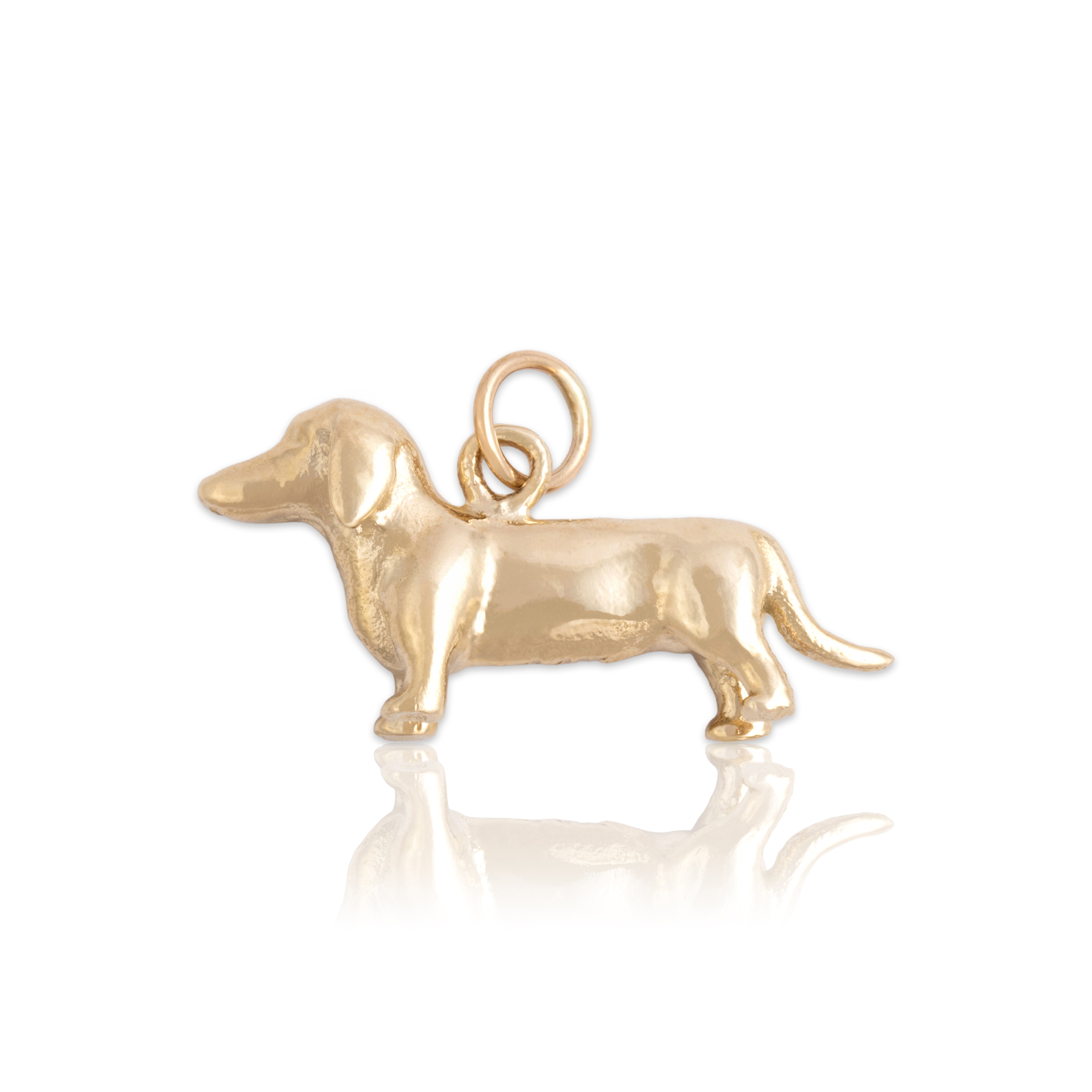 Vintage 14k Yellow Gold Adorable Dachschund Dog Charm / Pendant - Close-up view