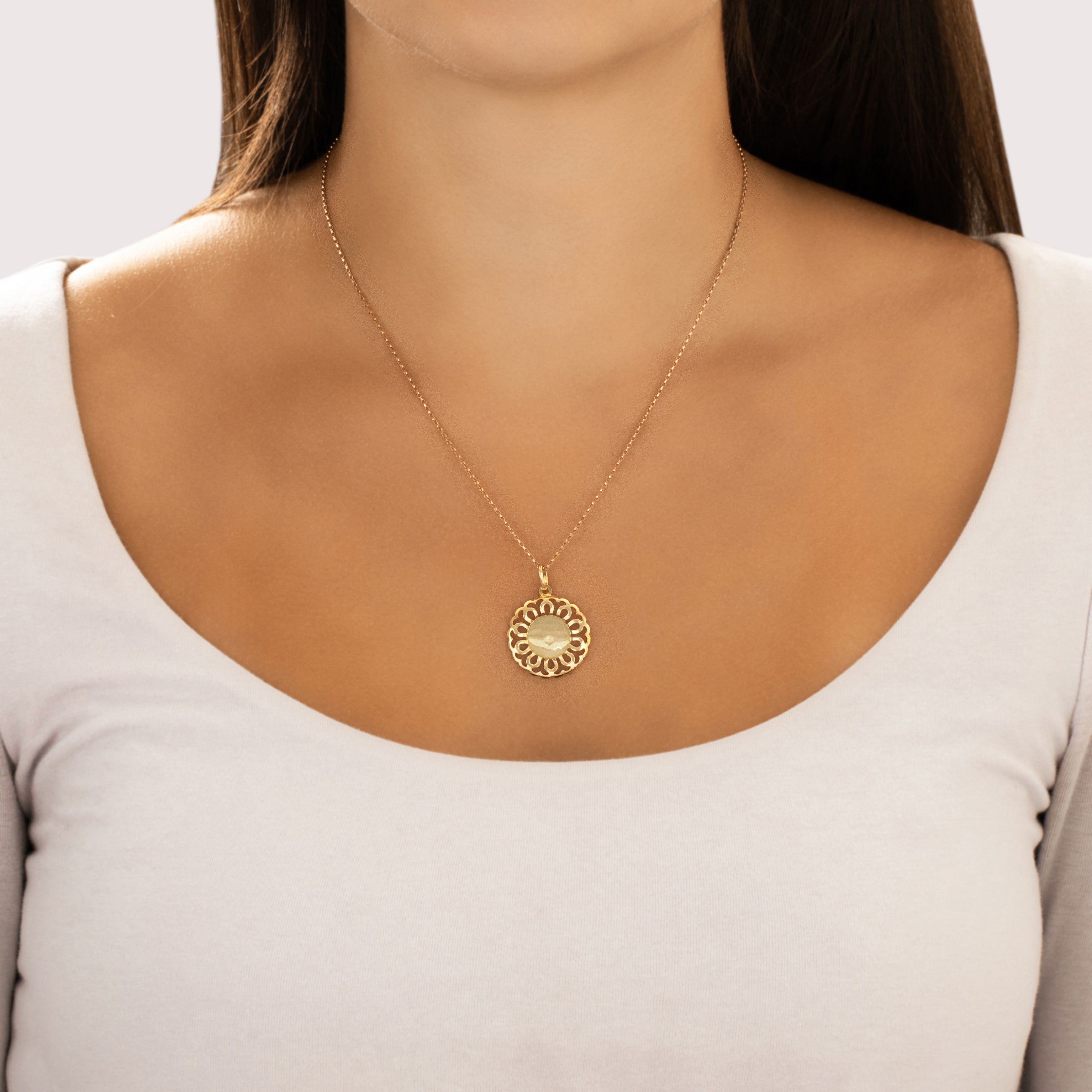 Vintage Italian 14k Yellow Gold Swirling Open Sun Disc Charm / Pendant