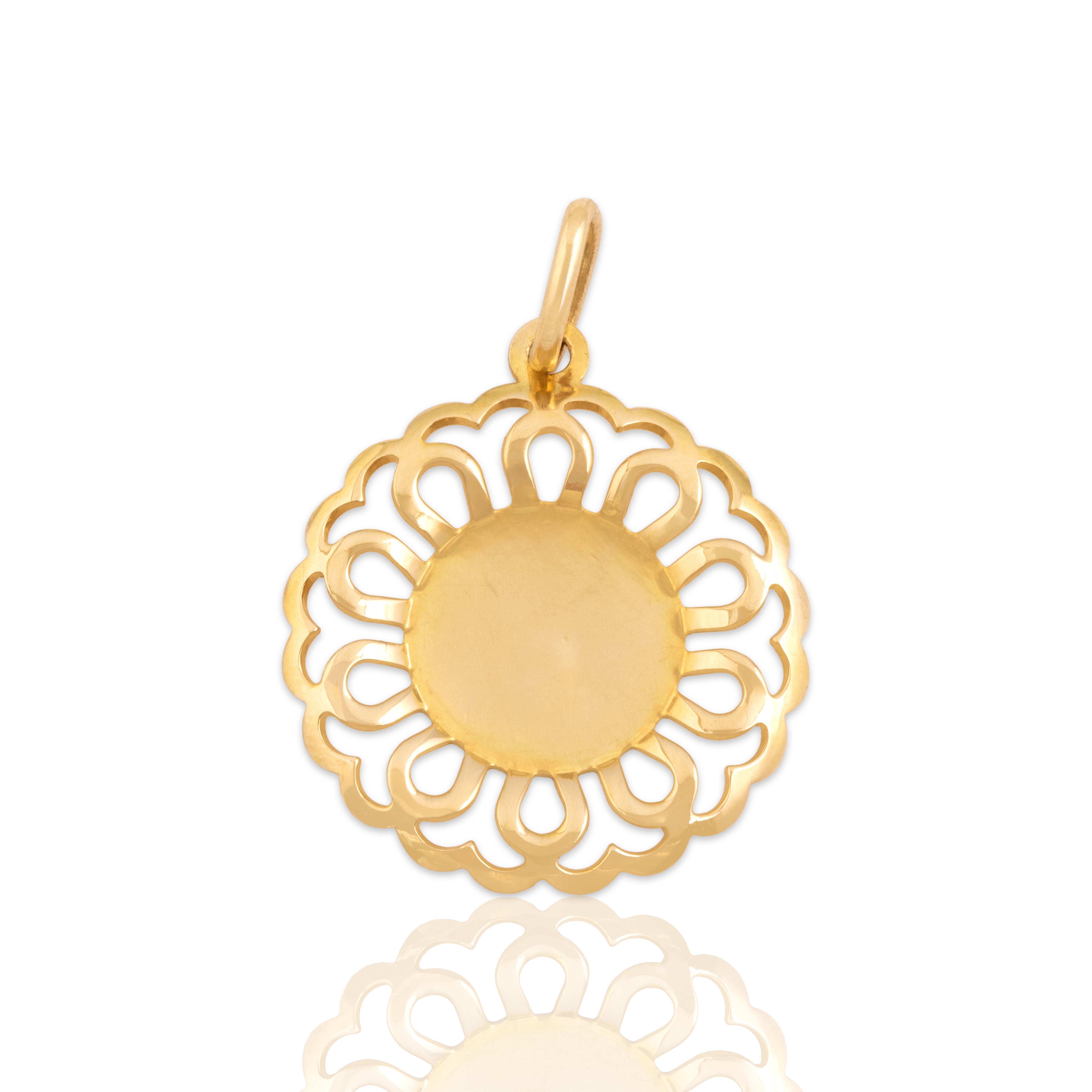 Vintage Italian 14k Yellow Gold Swirling Open Sun Disc Charm / Pendant