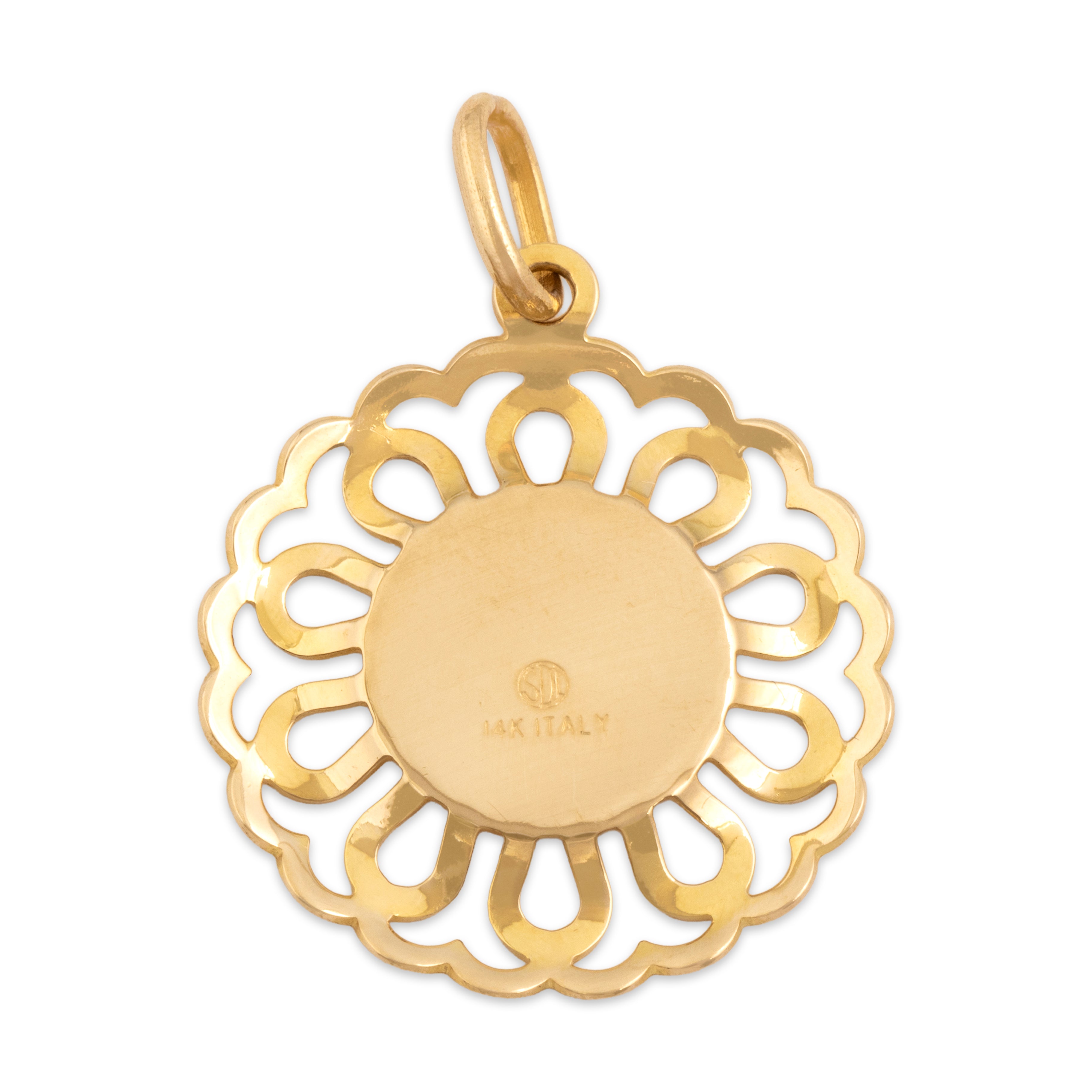 Vintage Italian 14k Yellow Gold Swirling Open Sun Disc Charm / Pendant - Back view