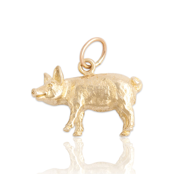 Vintage 14k Yellow Gold Friendly Figural Pig Charm / Pendant