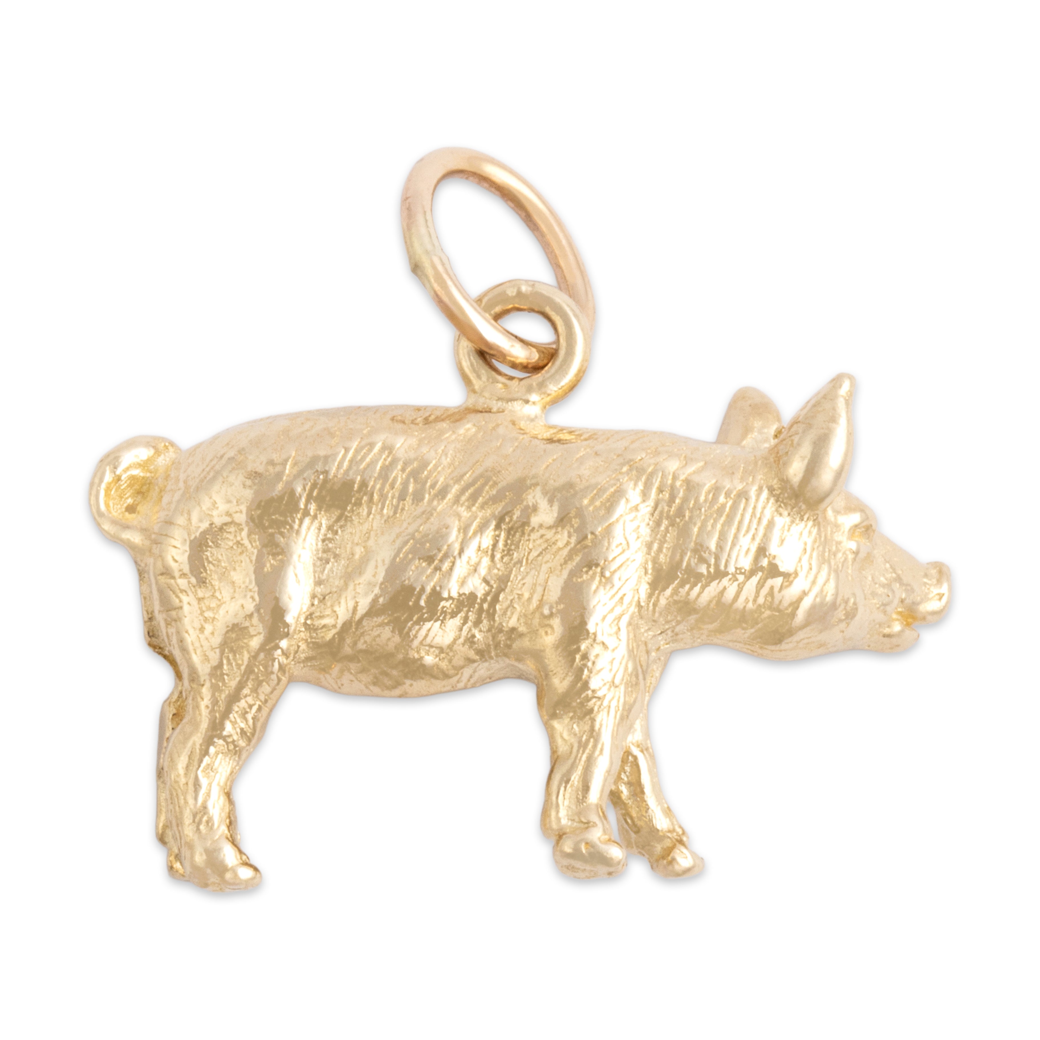 Vintage 14k Yellow Gold Friendly Figural Pig Charm / Pendant - Overall view