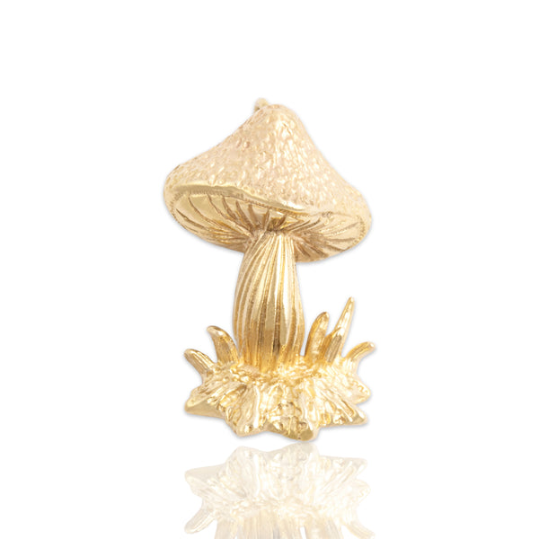 Vintage 14k Yellow Gold Textured Whimsical Toadstool Mushroom Pendant