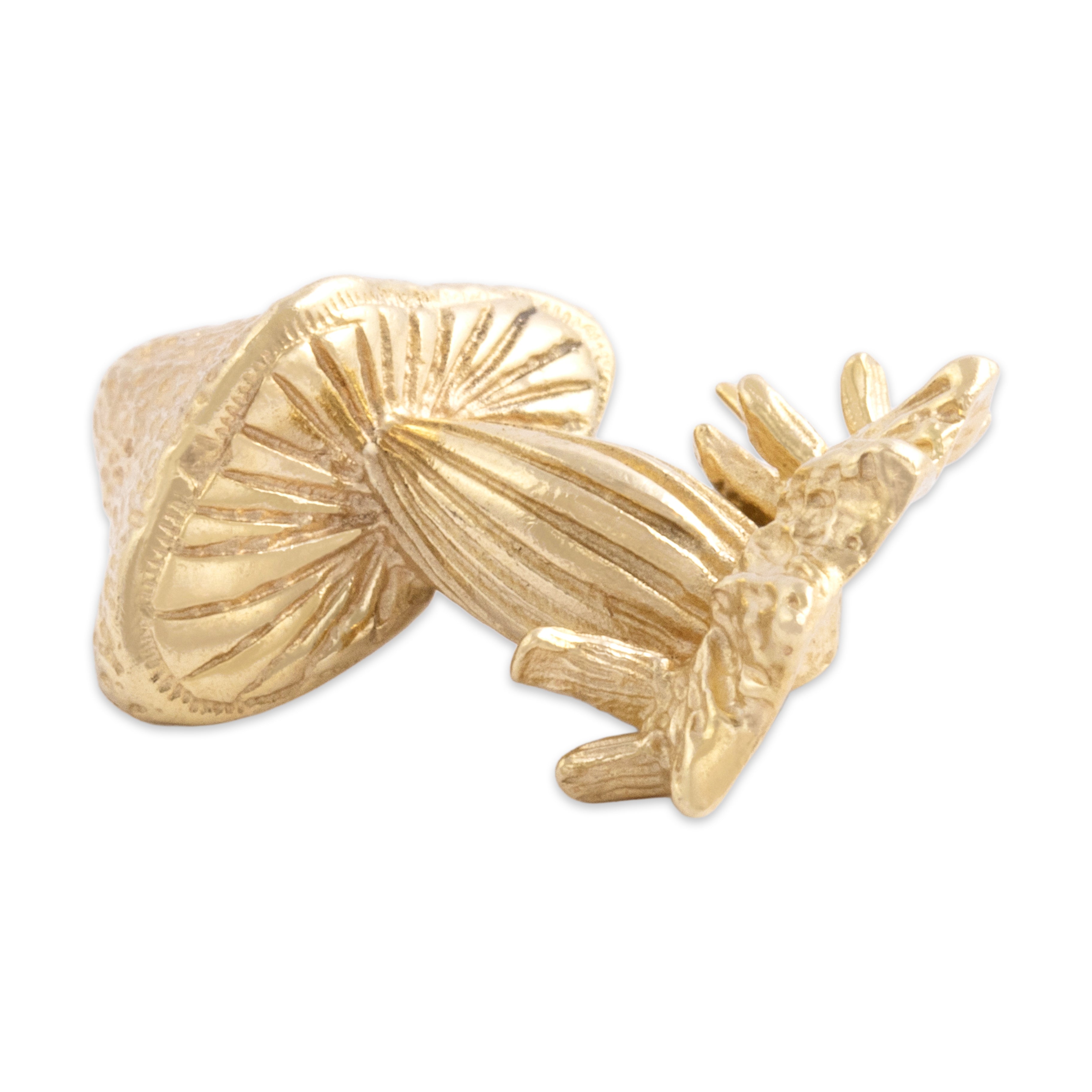 Vintage 14k Yellow Gold Textured Whimsical Toadstool Mushroom Pendant