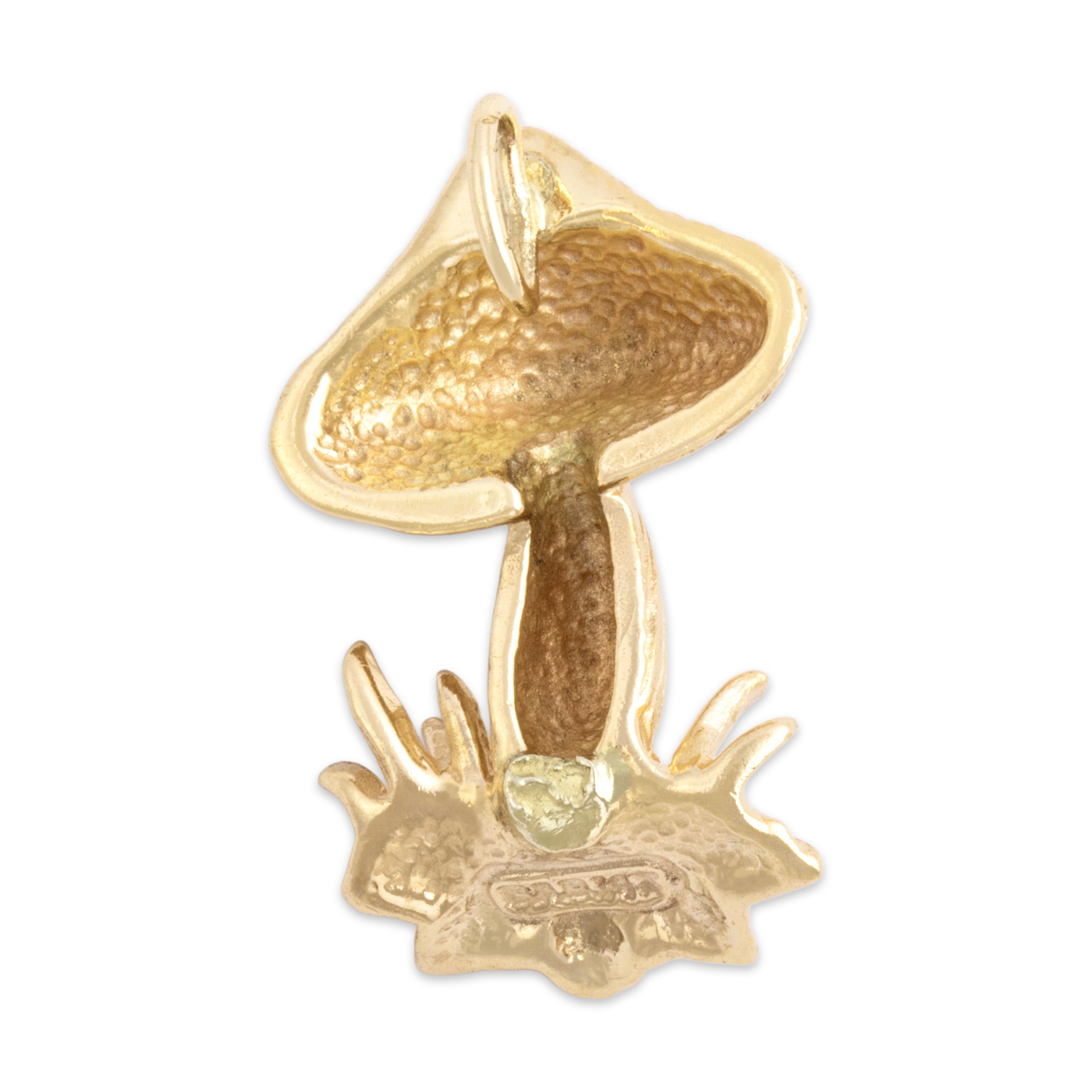 Vintage 14k Yellow Gold Textured Whimsical Toadstool Mushroom Pendant