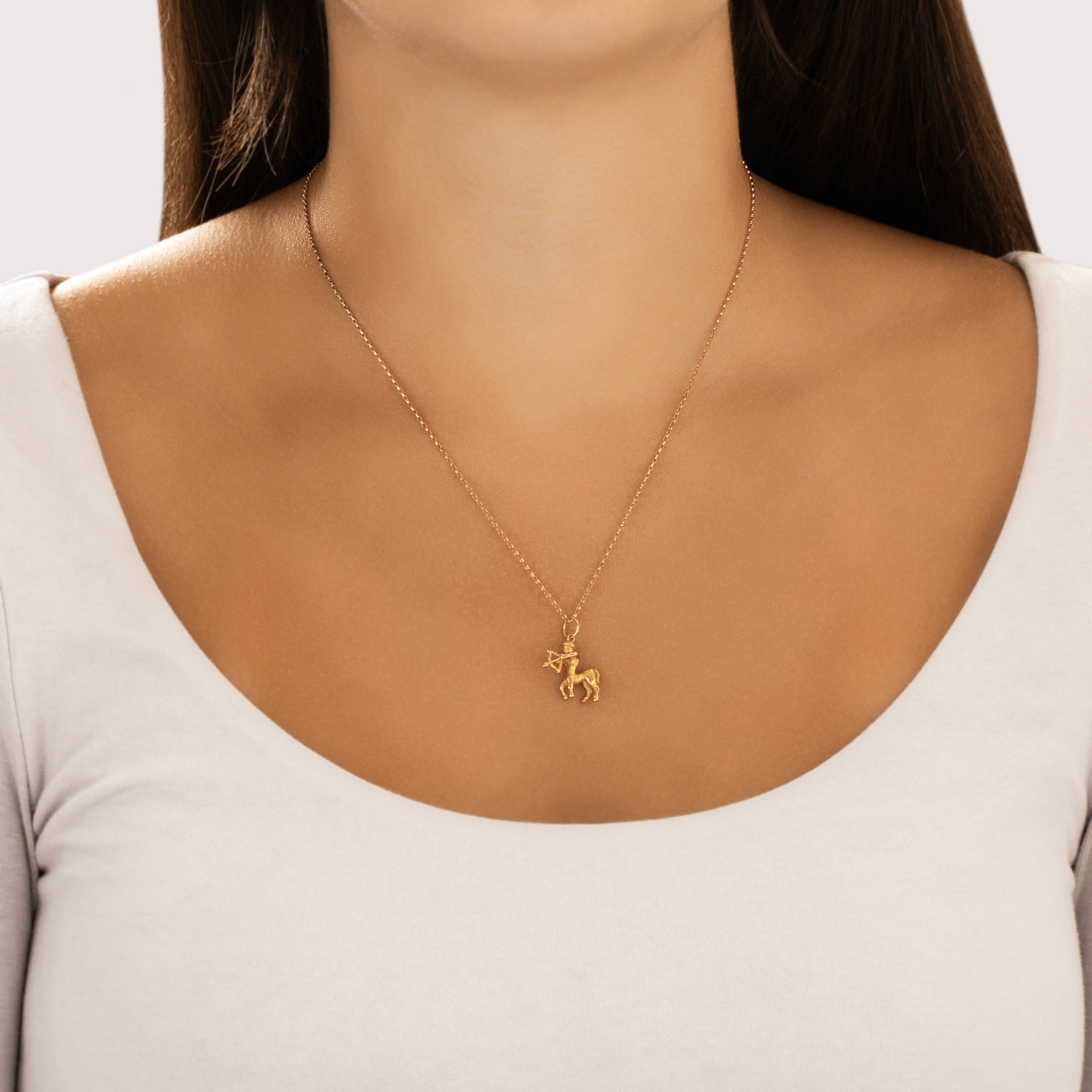 Vintage 14k Yellow Gold Dimensional Hunting Centaur Charm / Pendant - On model view