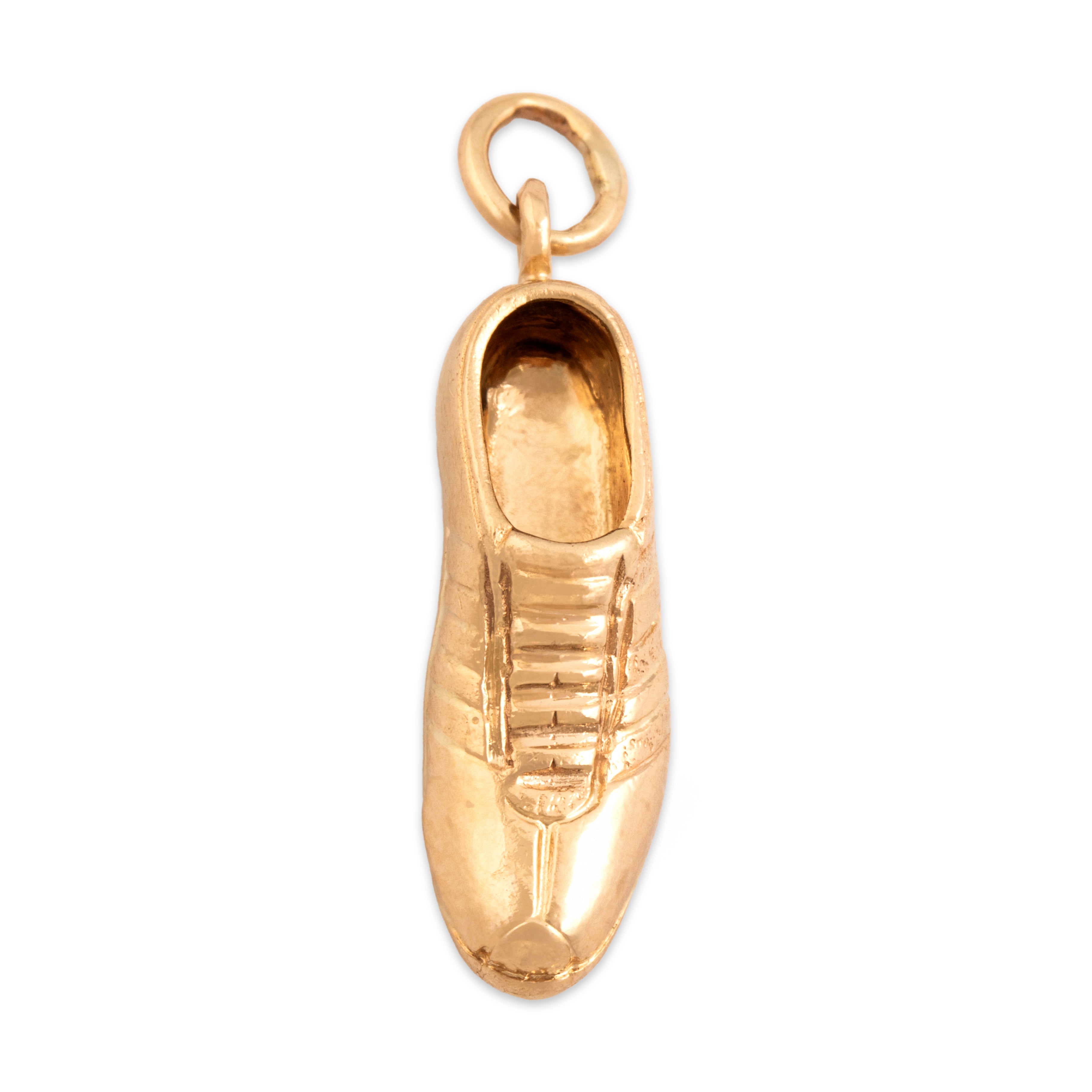 Vintage 14k Yellow Gold Dimensional Running Track Spike Shoe Charm / Pendant - Overall view