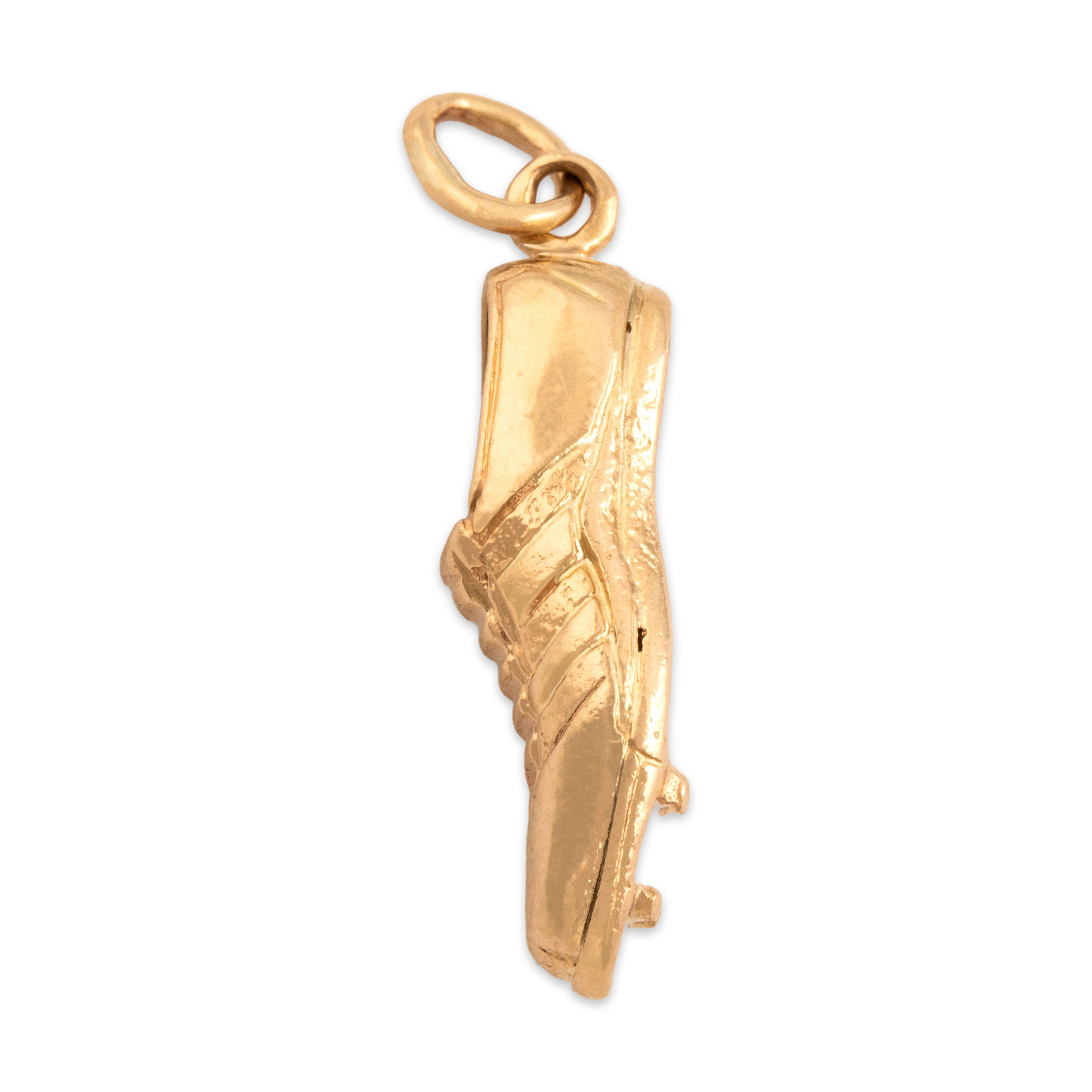 Vintage 14k Yellow Gold Dimensional Running Track Spike Shoe Charm / Pendant - Side view
