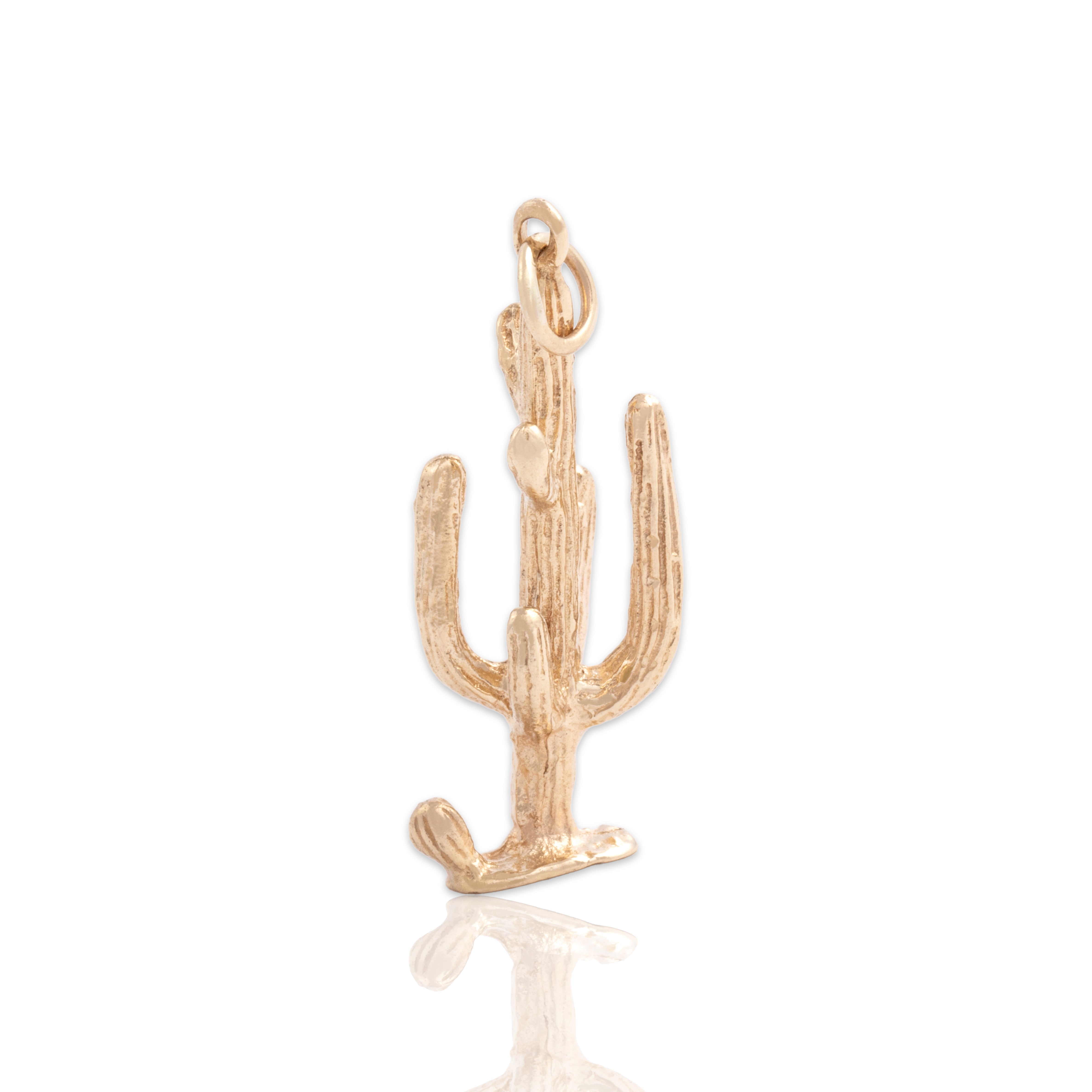 Vintage 14k Yellow Gold Tall Saguaro Cactus Charm / Pendant - Close-up view