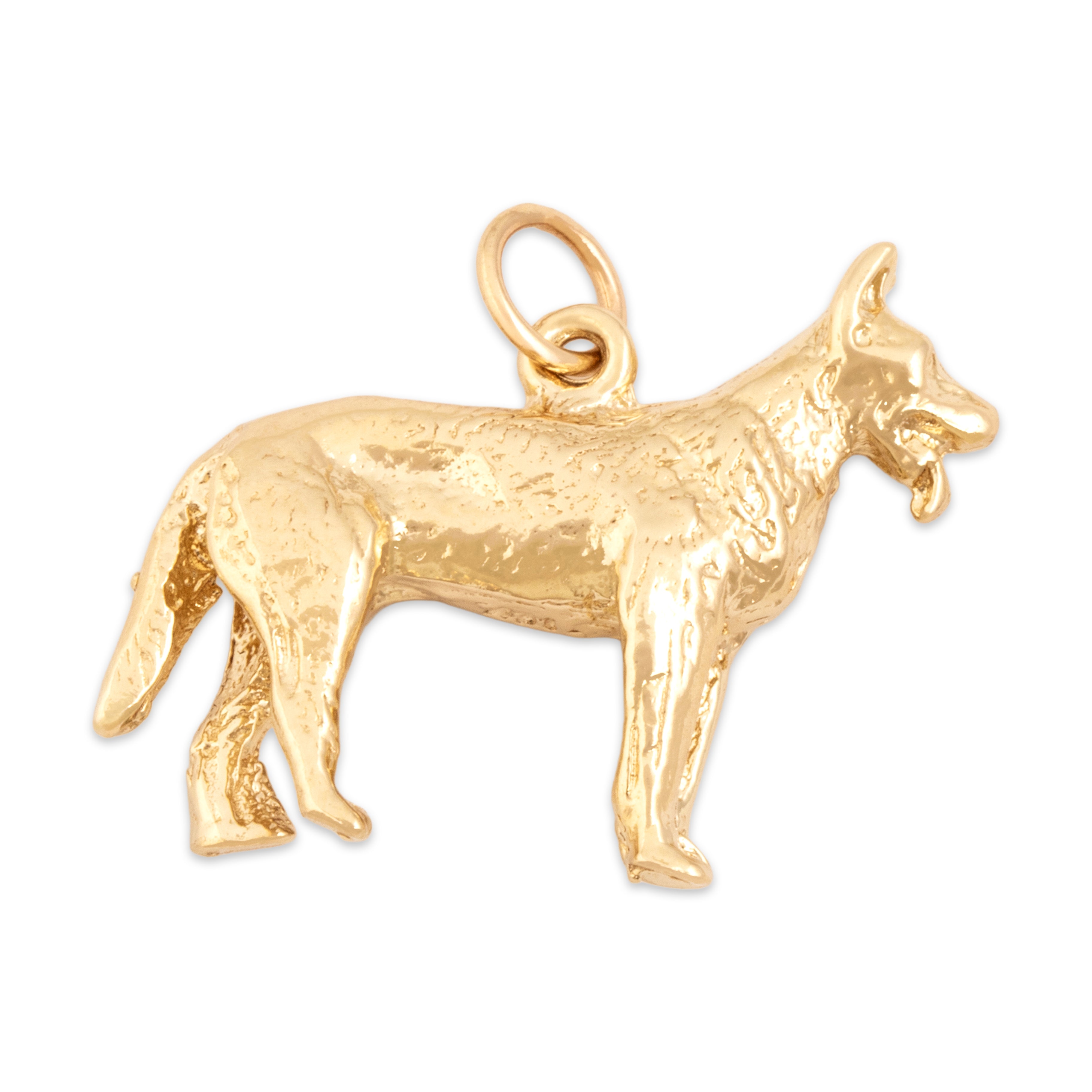 Vintage Heavy 14k Yellow Gold Figural German Shepherd Dog Charm / Pendant - Side view