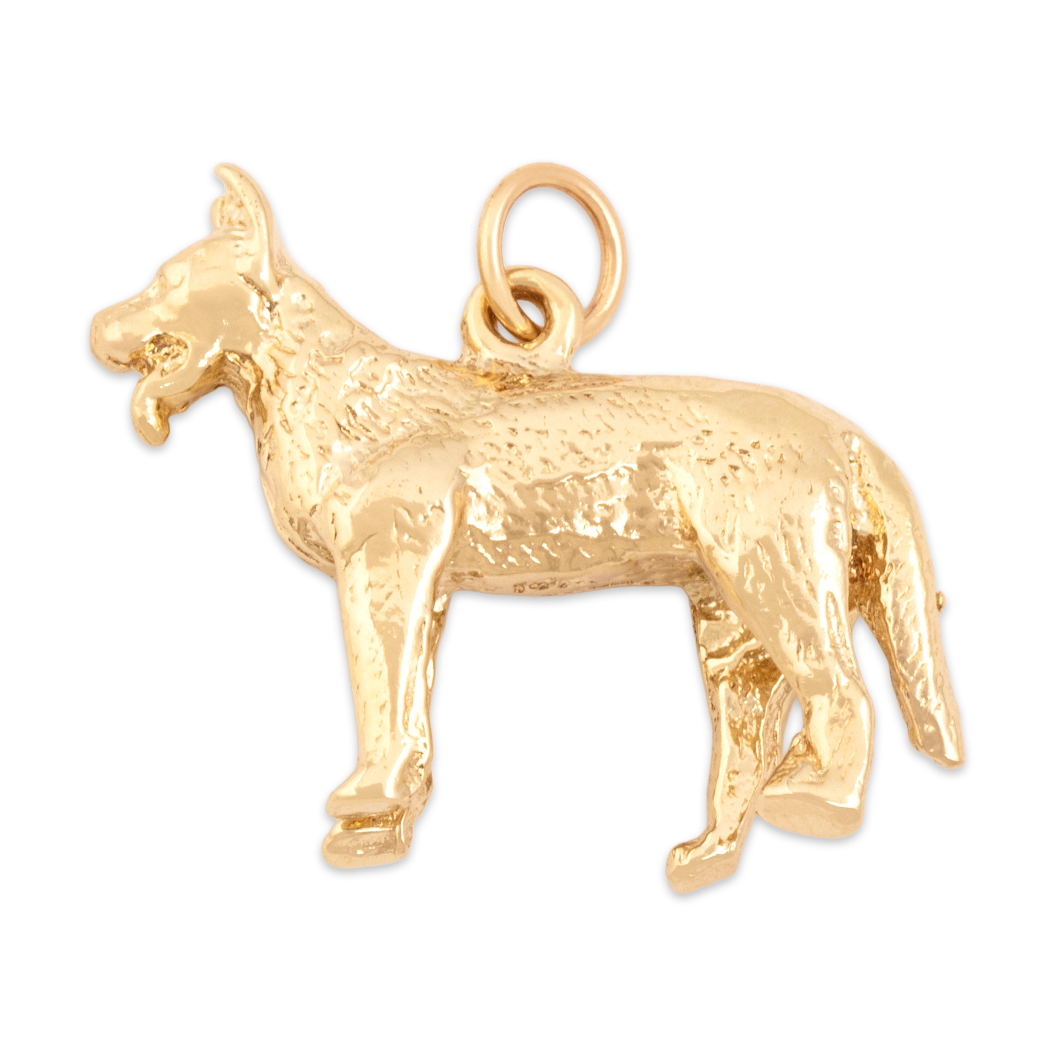 Vintage Heavy 14k Yellow Gold Figural German Shepherd Dog Charm / Pendant - Side view