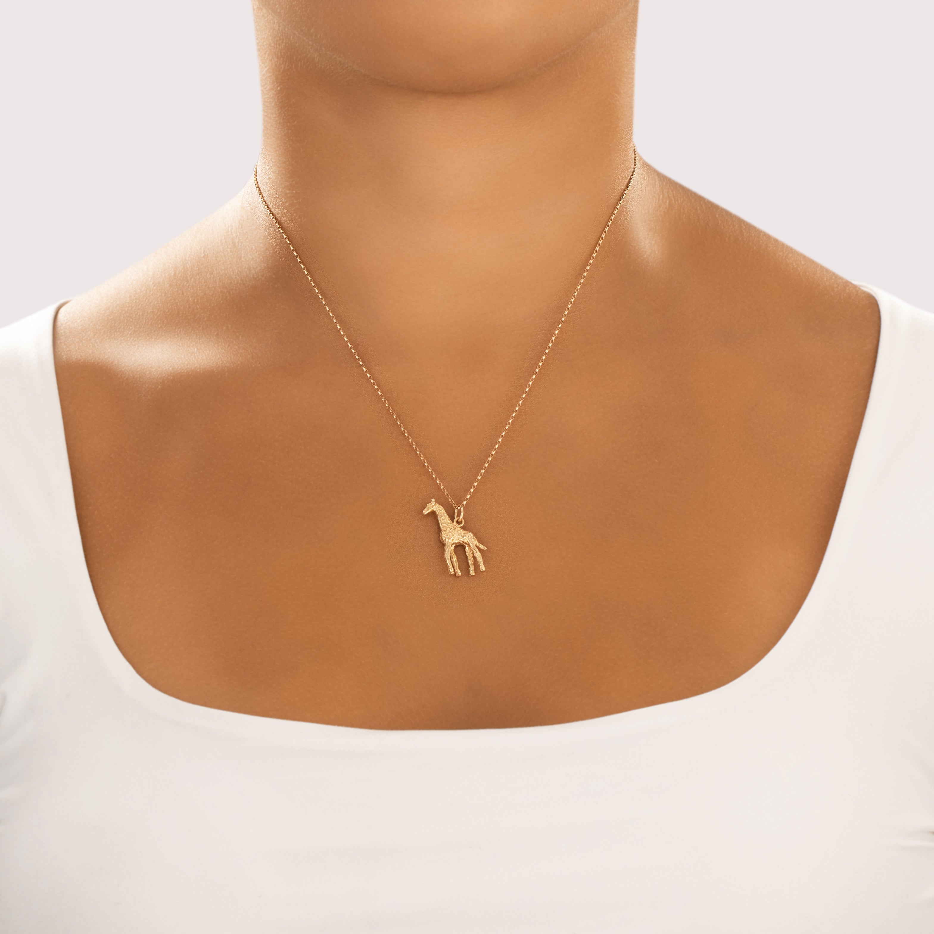 Vintage 14k Yellow Gold Graceful Strutting Giraffe Charm / Pendant - On model view