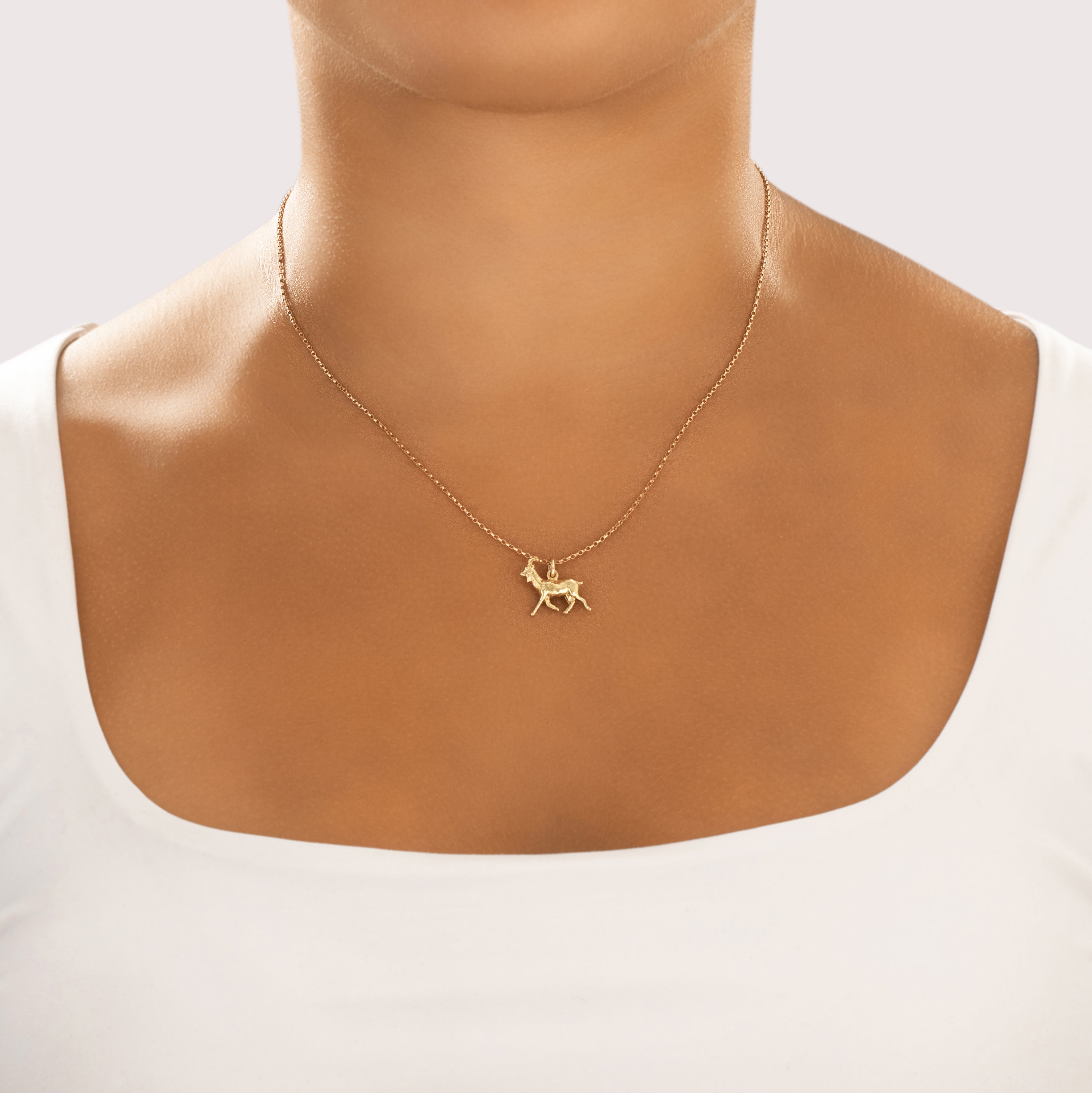 Vintage 14k Yellow Gold Dimensional Figural Goat Charm / Pendant - On model view