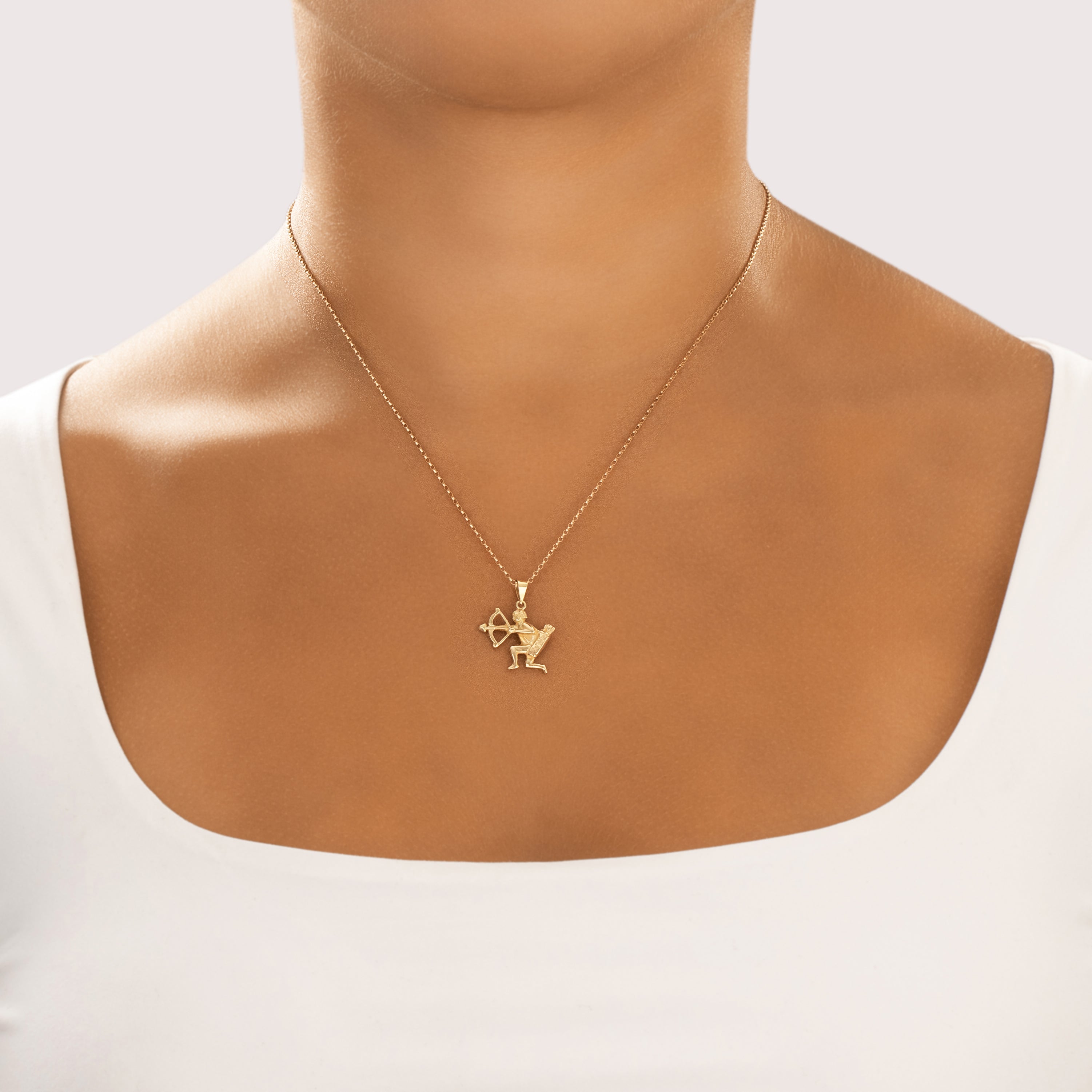 Vintage 14k Yellow Gold Aiming Archer Charm / Pendant - On model view