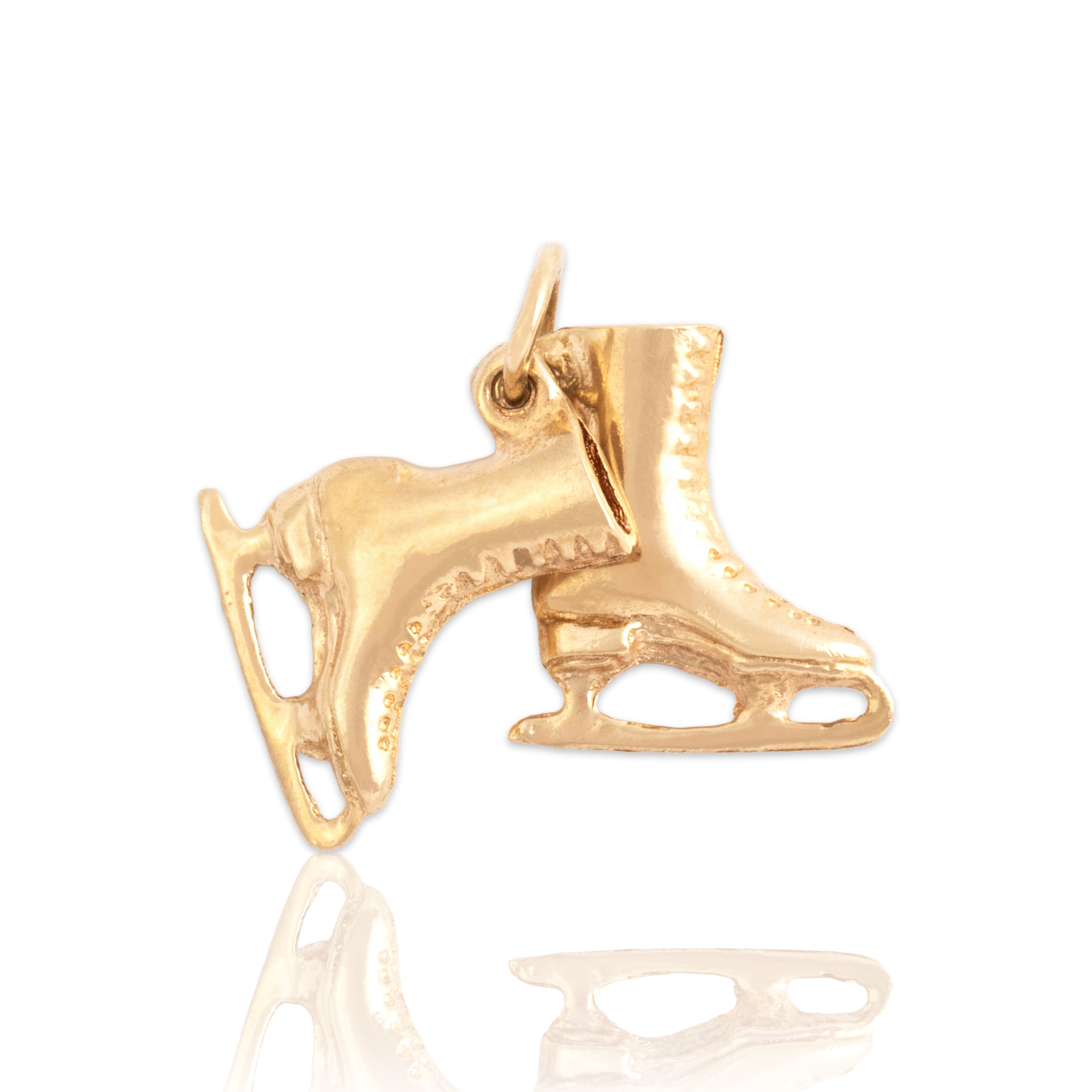 Vintage 14k Yellow Gold Adorable Pair Of Ice Skates Charm / Pendant