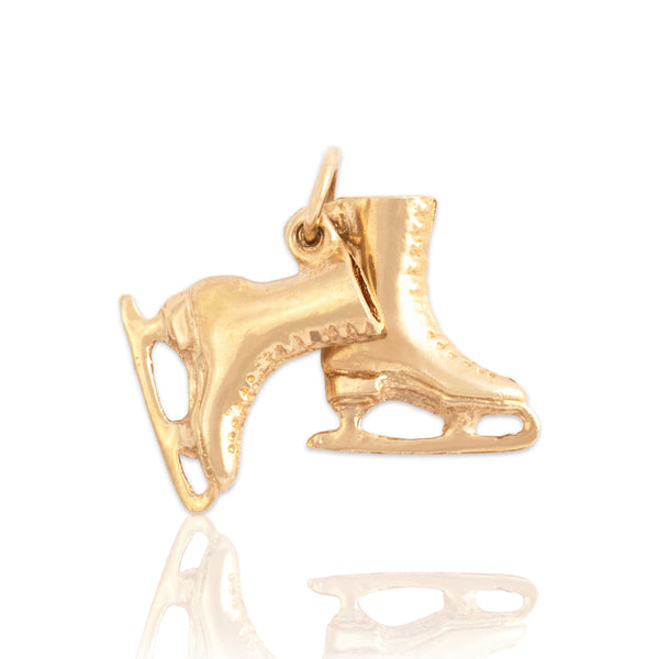 Vintage 14k Yellow Gold Adorable Pair Of Ice Skates Charm / Pendant