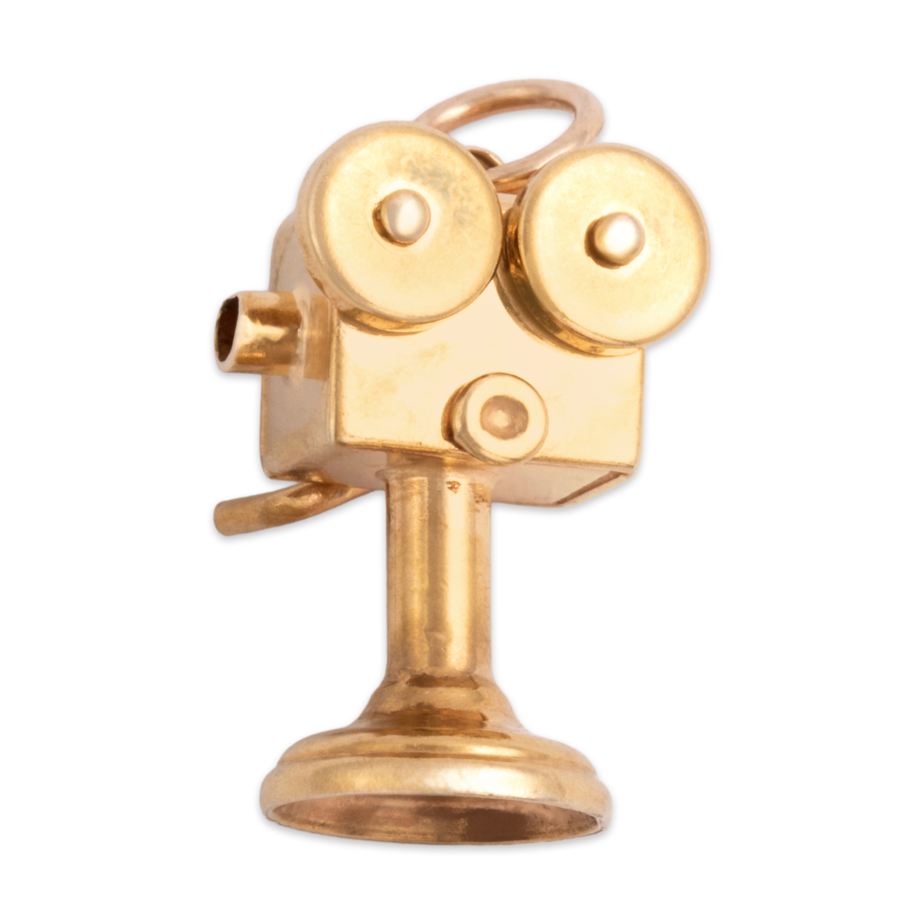 Vintage 14k Yellow Gold Wonderful Articulated Movie Film Camera Charm / Pendant - Overall view