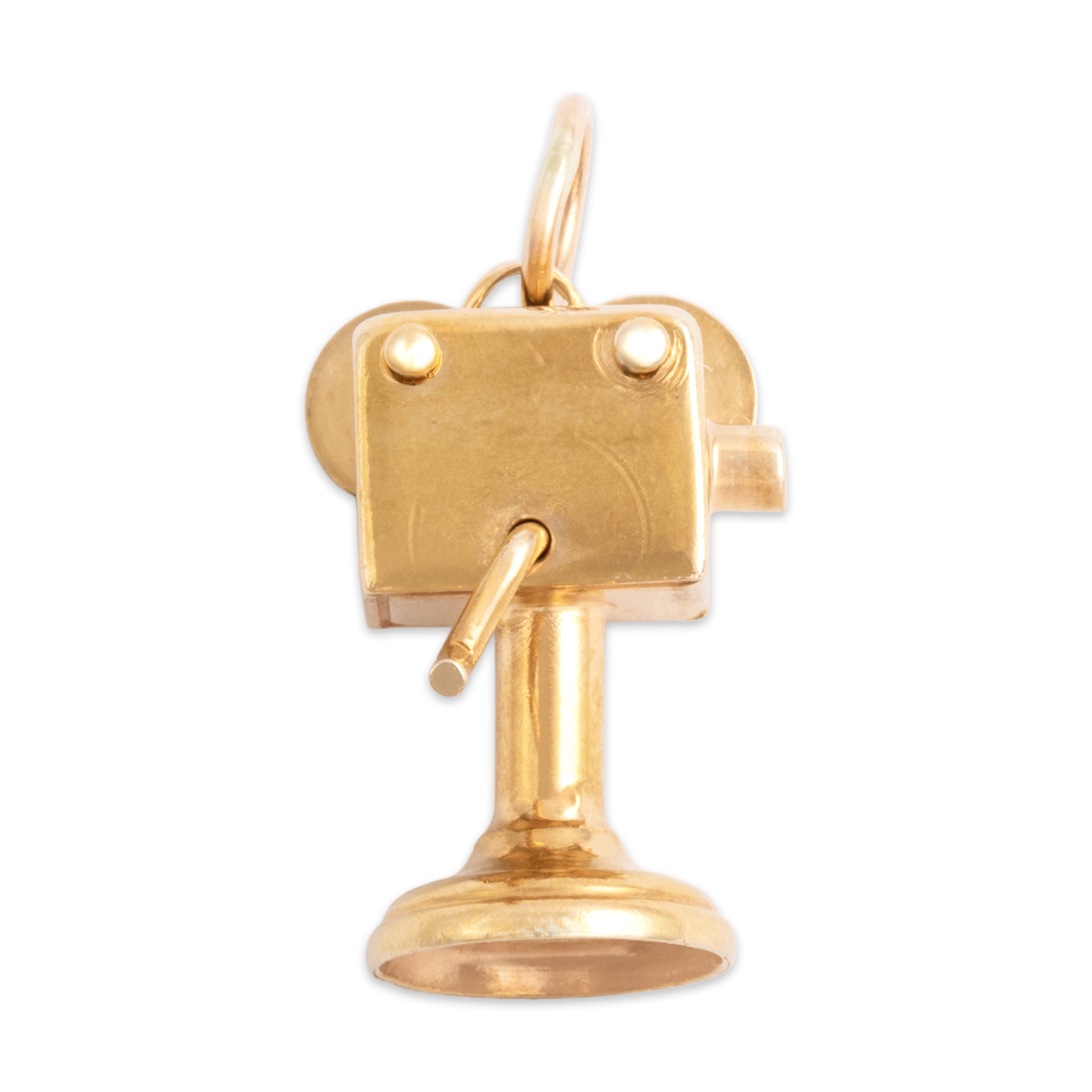 Vintage 14k Yellow Gold Wonderful Articulated Movie Film Camera Charm / Pendant - Back view