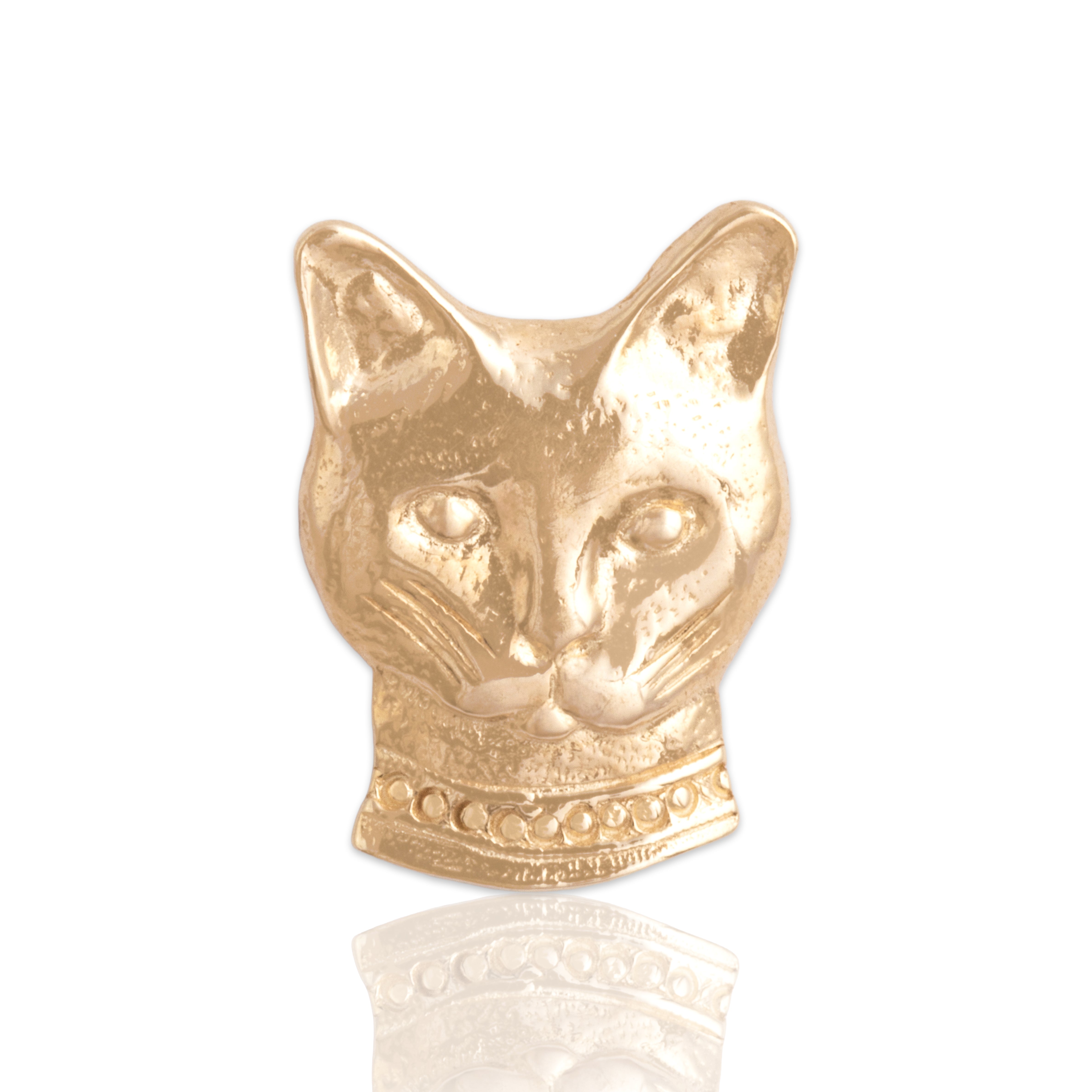 Vintage 14k Yellow Gold Friendly House Cat Slide Pendant - Close-up view