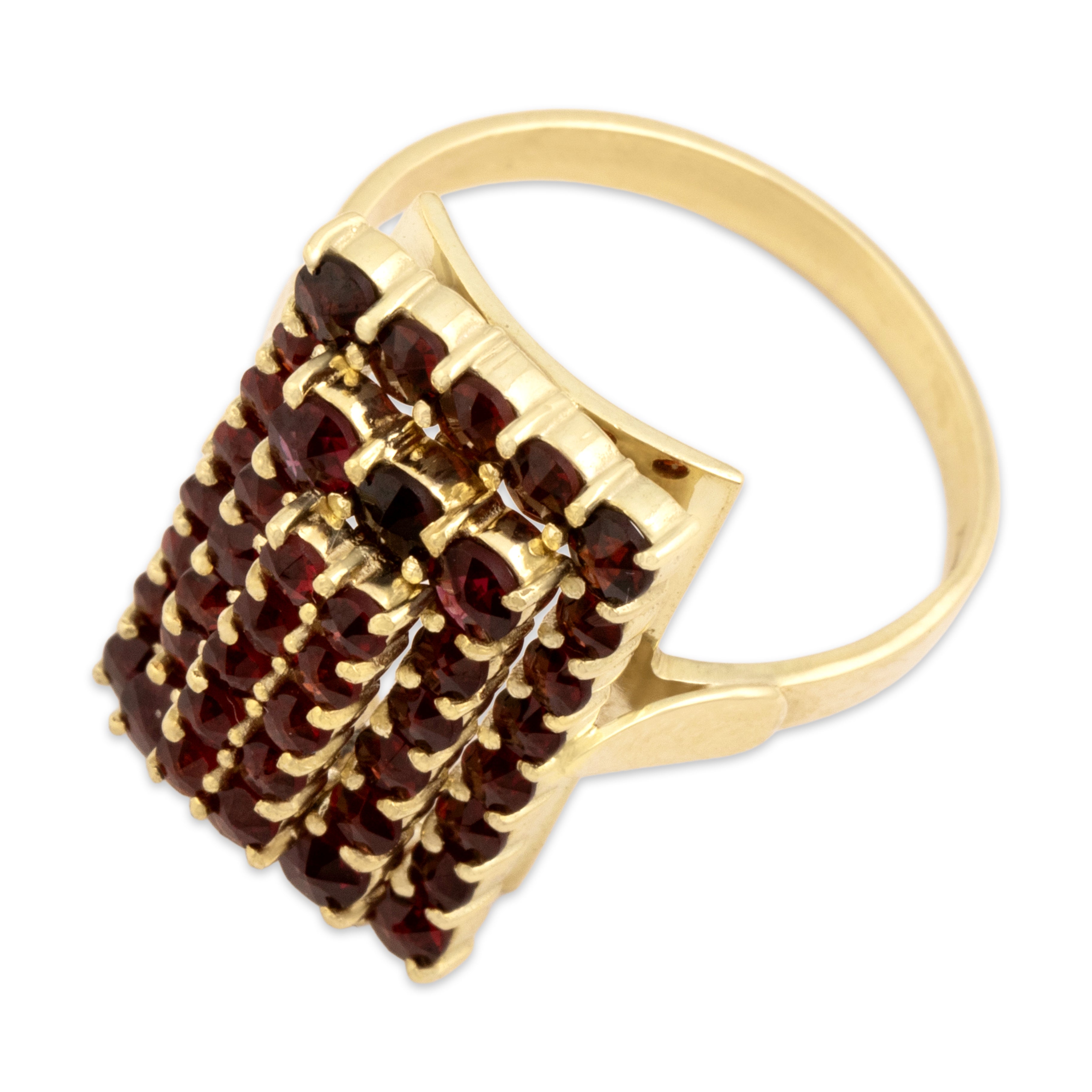 Vintage 14k Yellow Gold 1.93cttw Garnet Striking Rectangular Pyramid Ring - Overall view