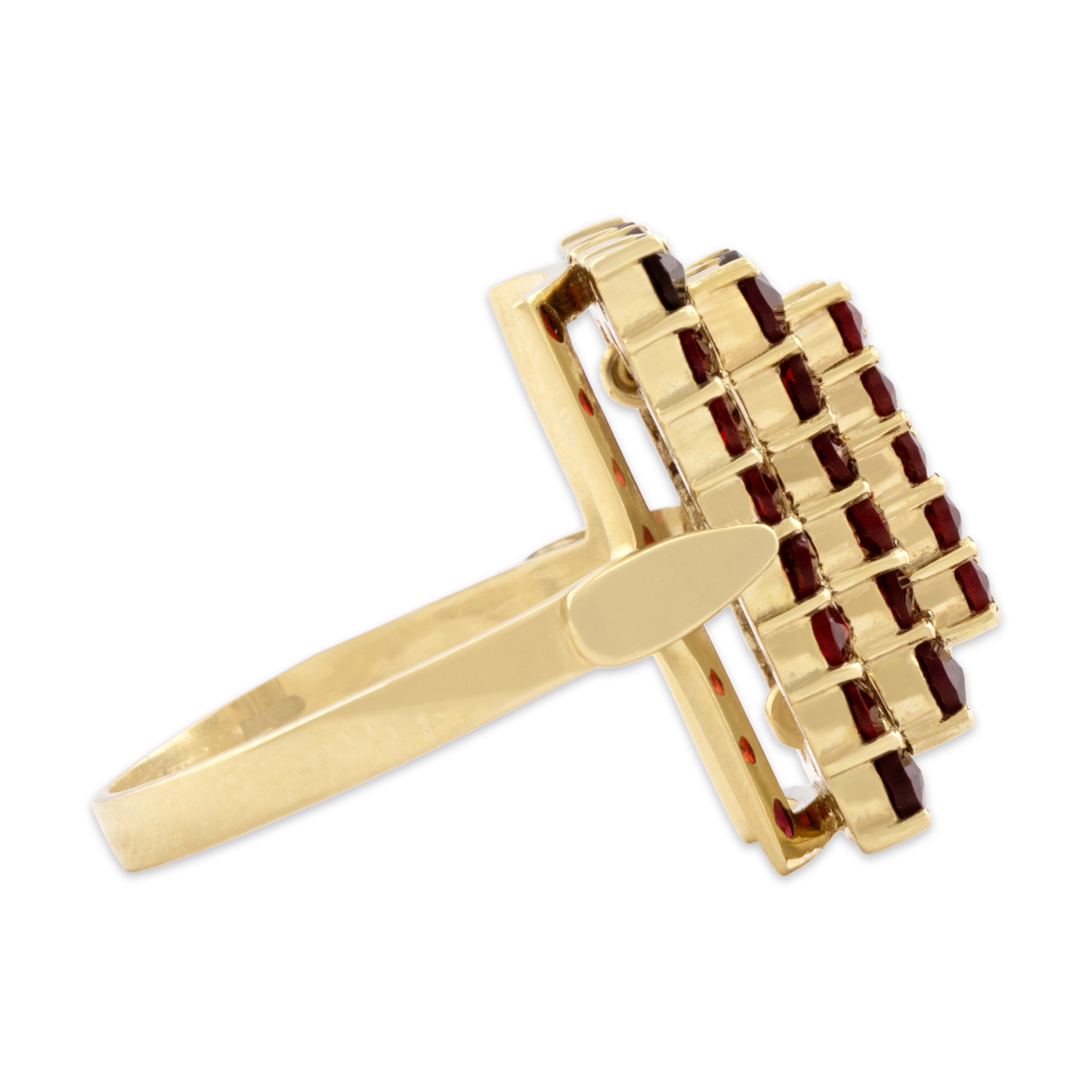Vintage 14k Yellow Gold 1.93cttw Garnet Striking Rectangular Pyramid Ring - Side view