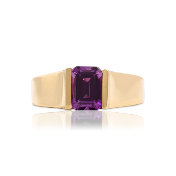 Vintage 14k Yellow Gold .74ct Amethyst Chic Modern Solitaire Ring 6.00