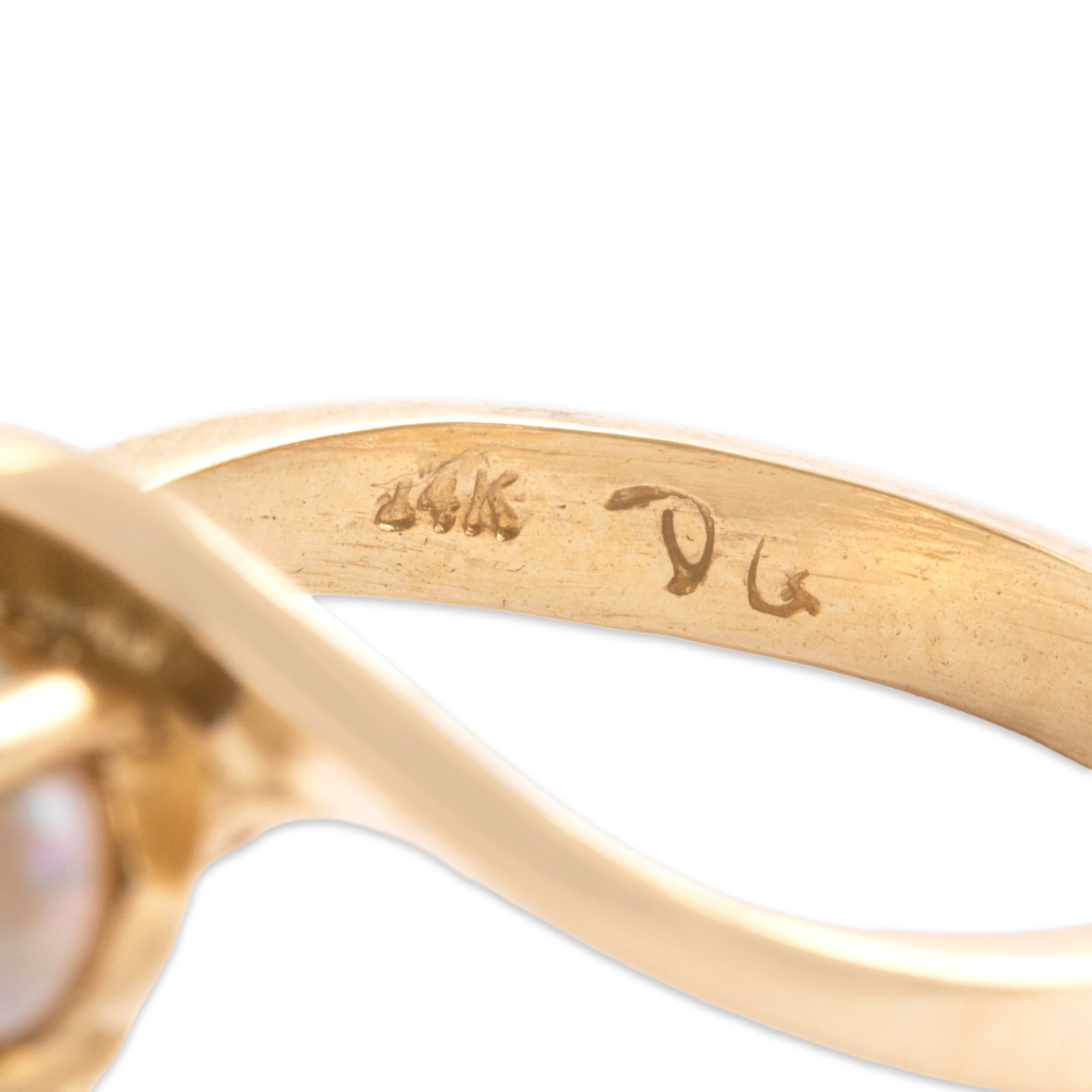Vintage 14k Yellow Gold .54ct Opal Flashing East-West Bypass Ring - Hallmark view
