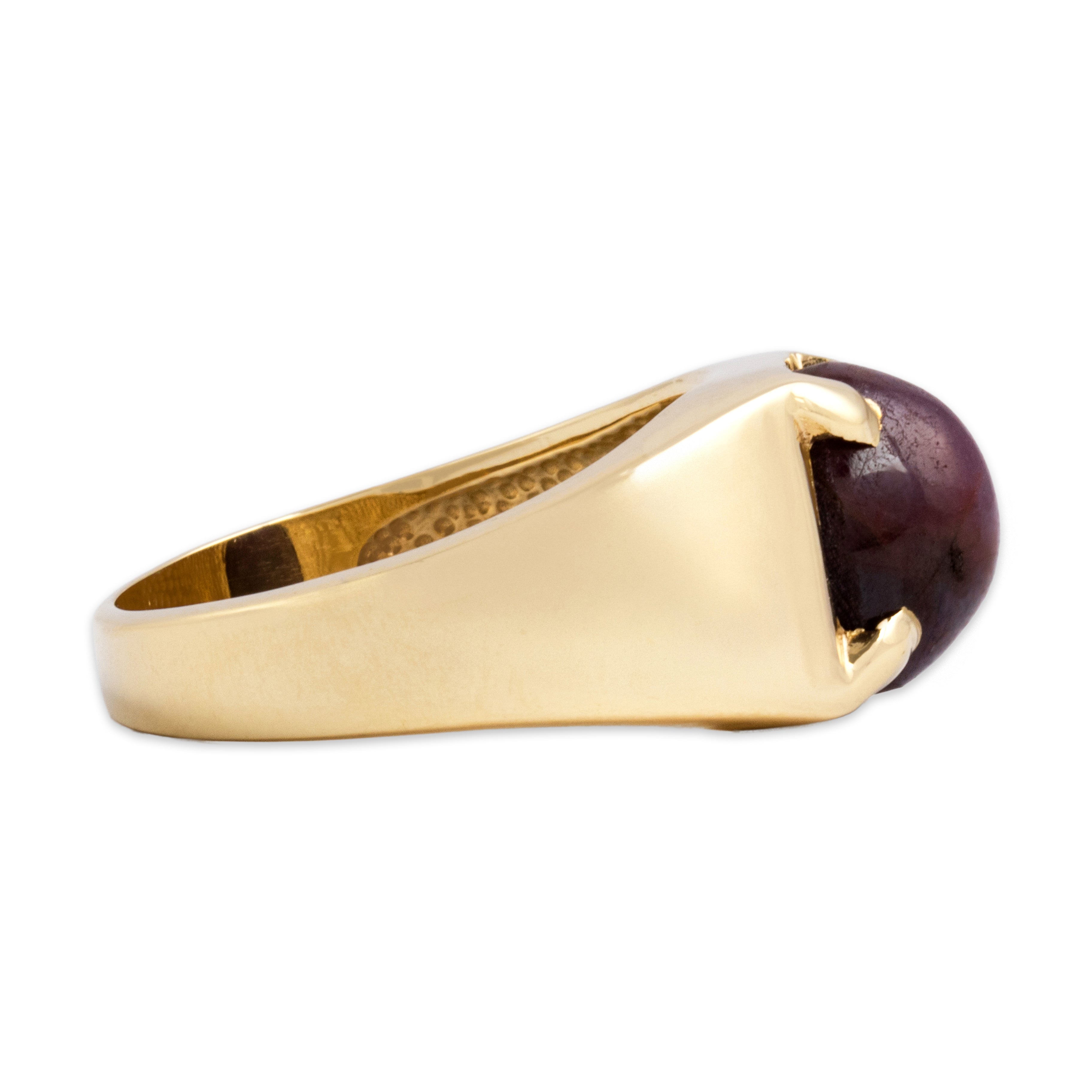 Vintage Substantial 14k Yellow Gold 7.39ct Star Ruby Mesmerizing Solitaire Ring - Side view