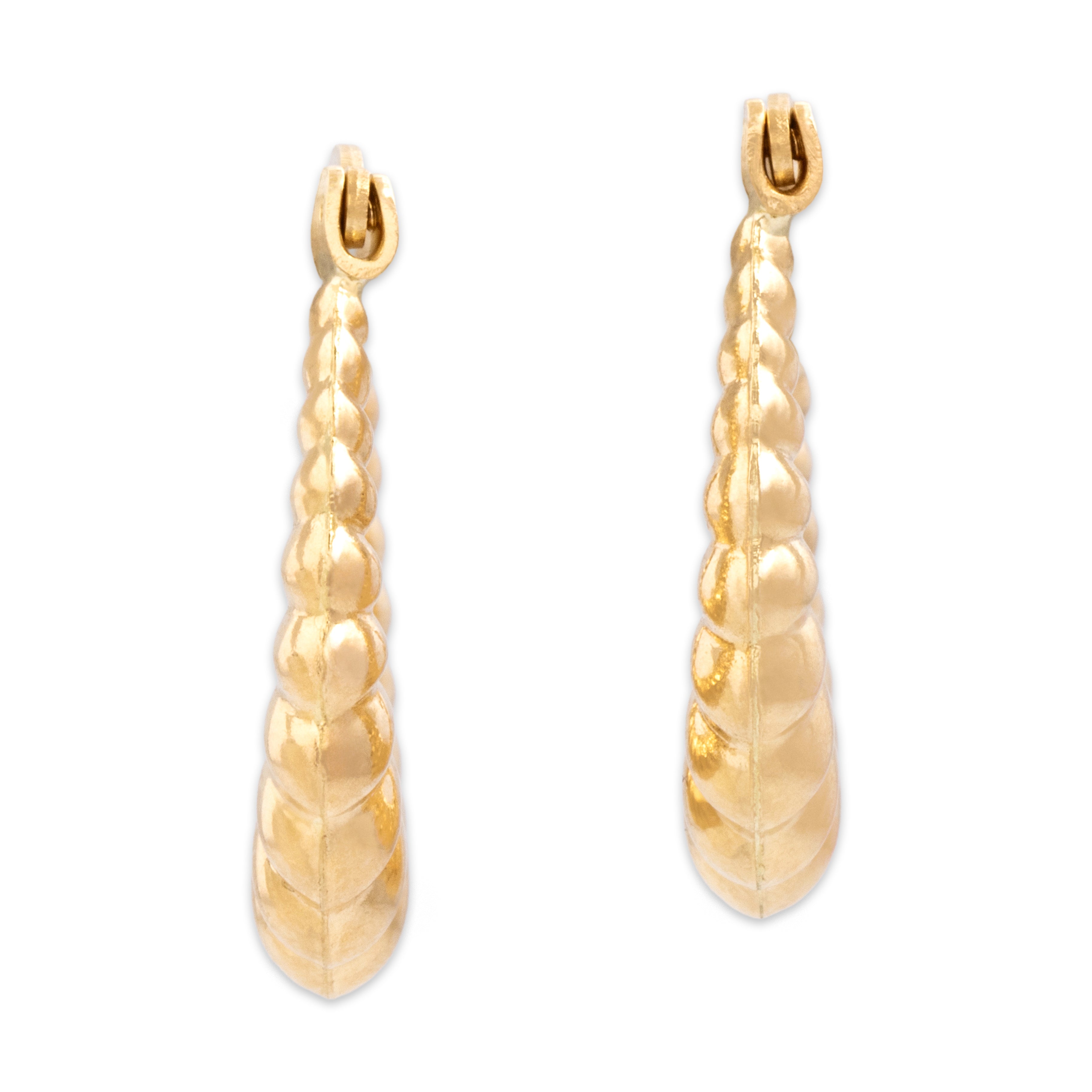 Vintage 14k Yellow Gold Ribbed Graduating Oval Hoop Earrings - detail view #1
