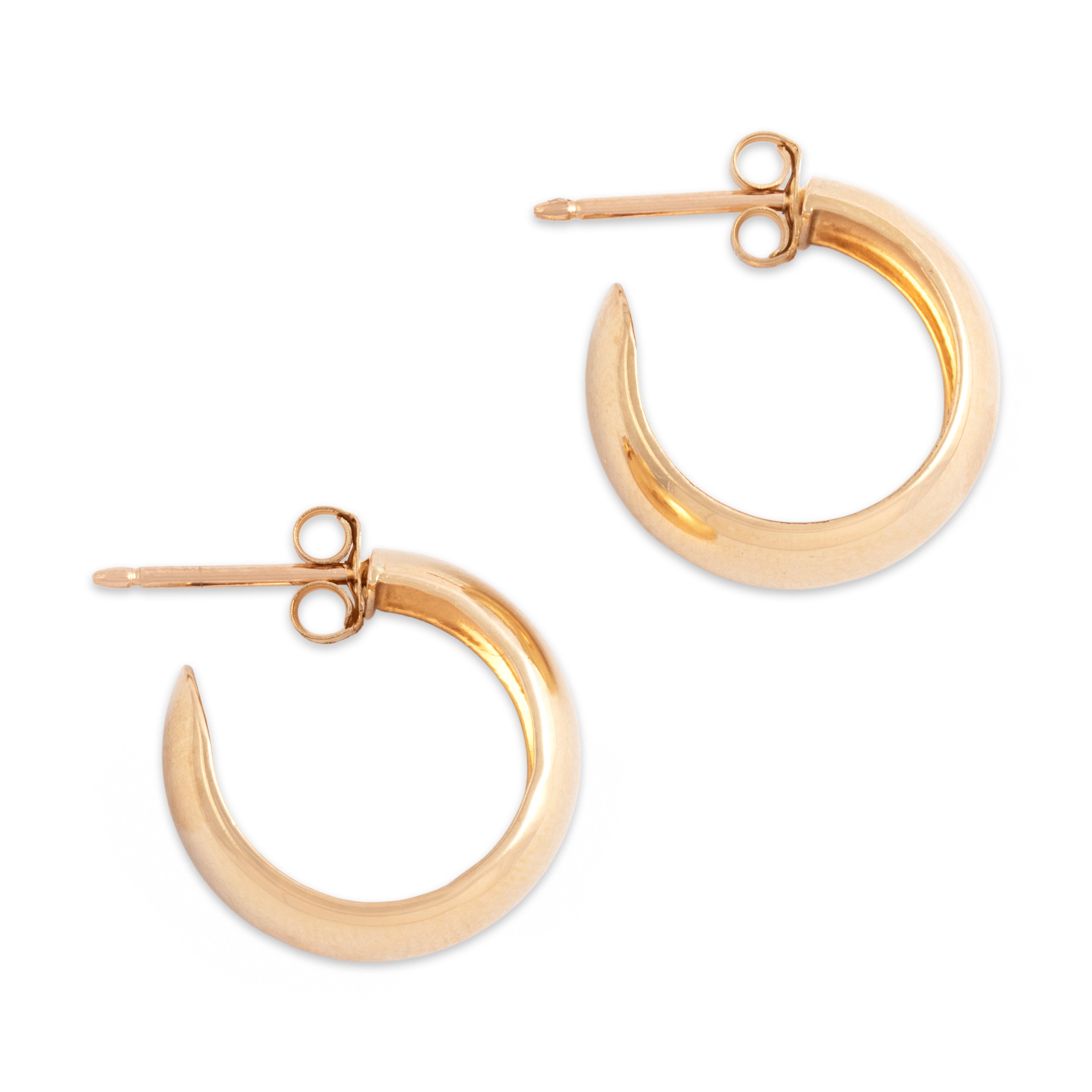 Vintage 14k Yellow Gold Gleaming Everyday Hoop Earrings - Side view