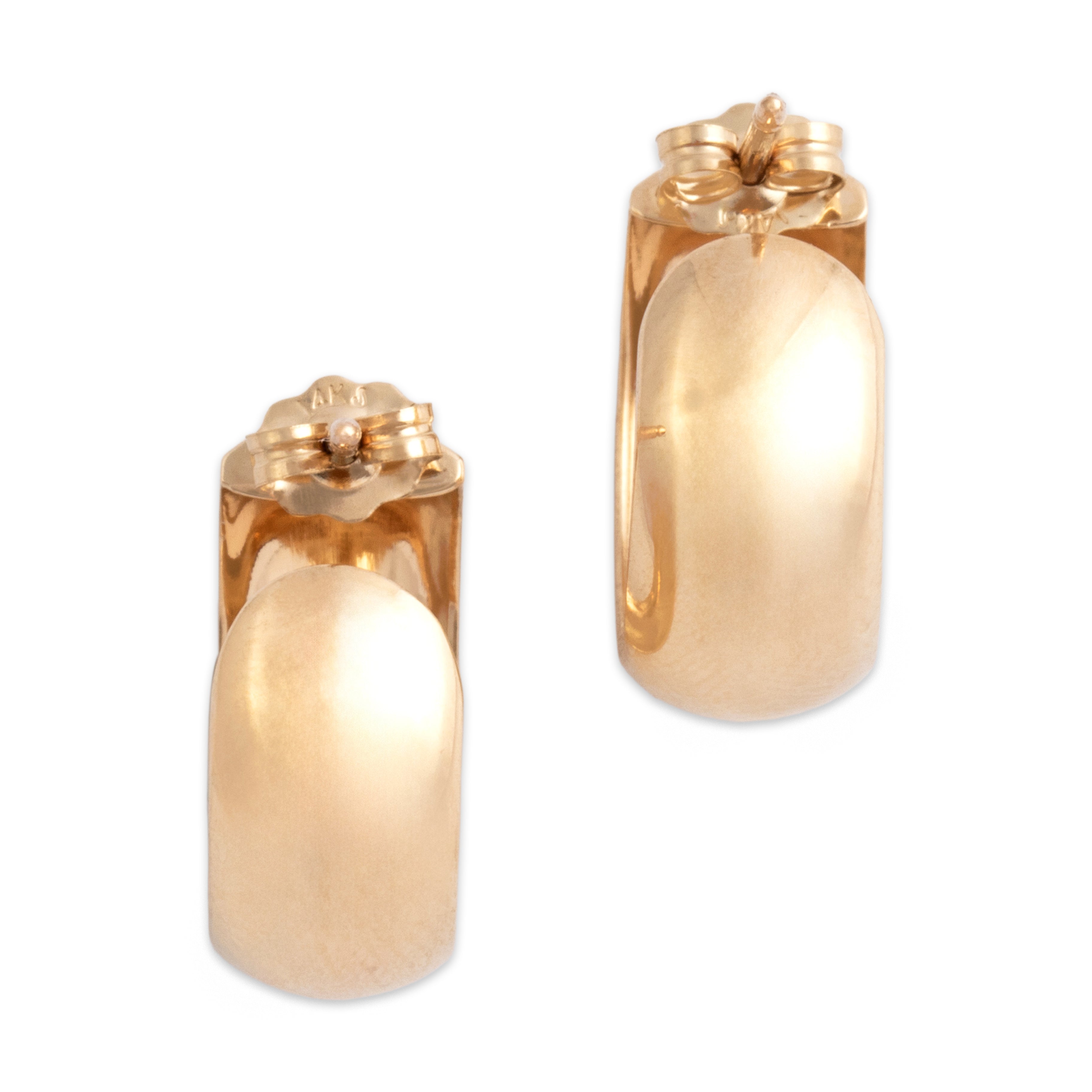 Vintage 14k Yellow Gold Gleaming Everyday Hoop Earrings - Back view