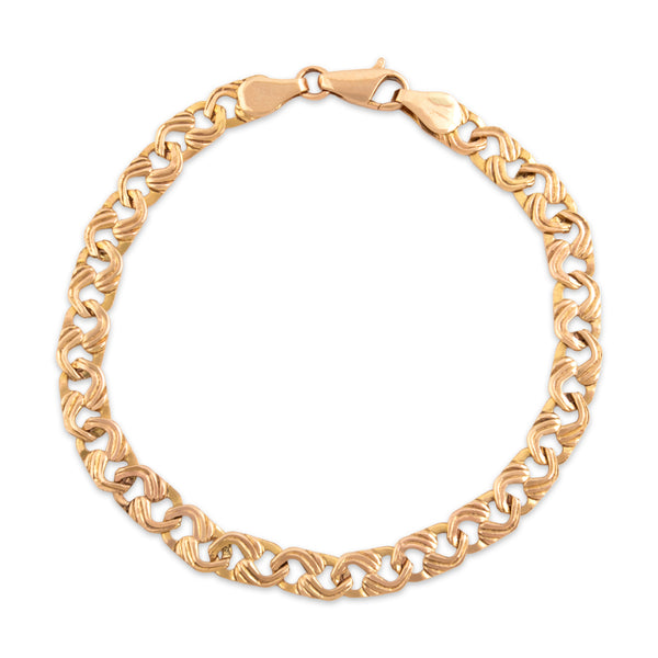Vintage Italian Lightweight 14k Rosy Yellow Gold Ridged Link Bracelet 6.75