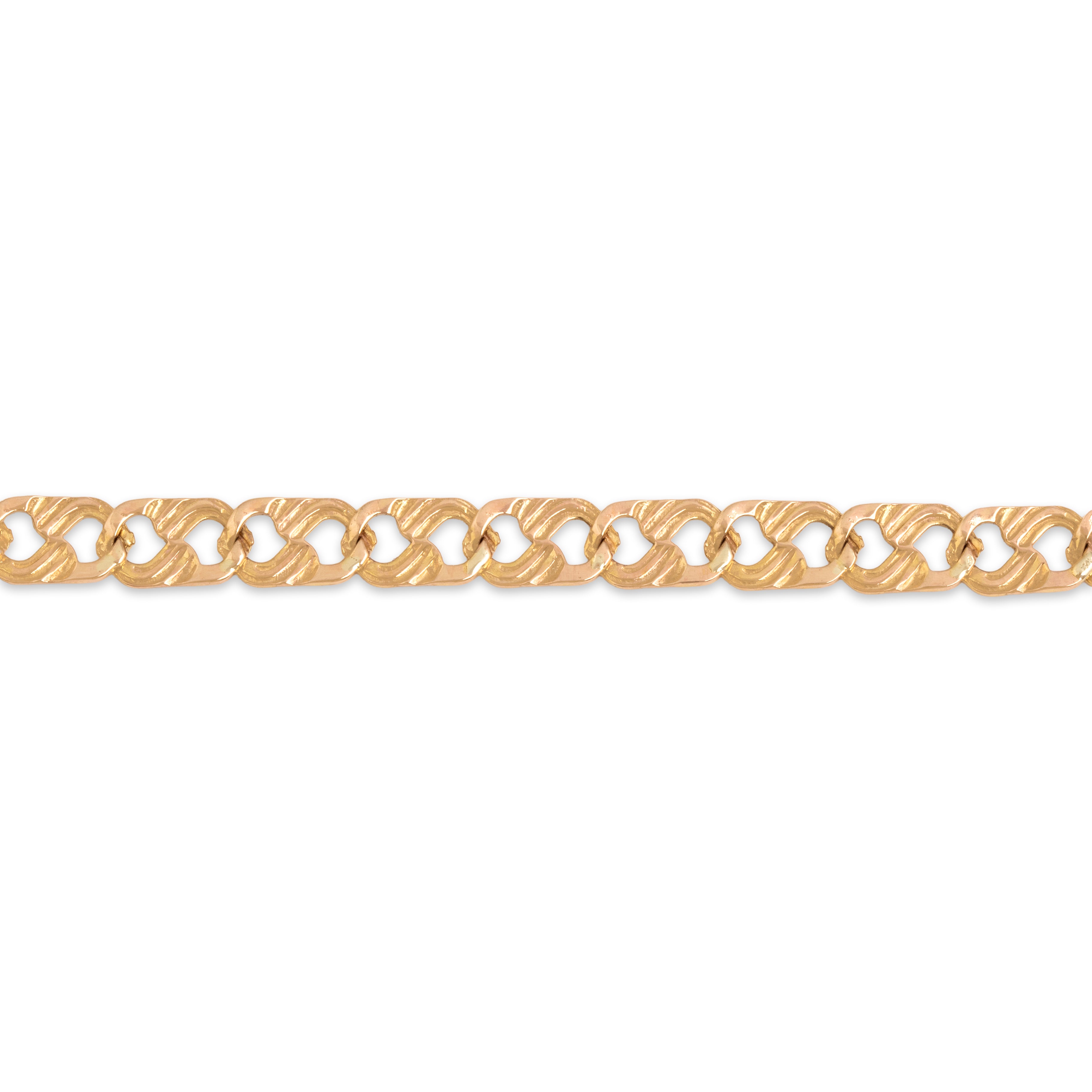 Vintage Italian Lightweight 14k Rosy Yellow Gold Ridged Link Bracelet - detail view #1