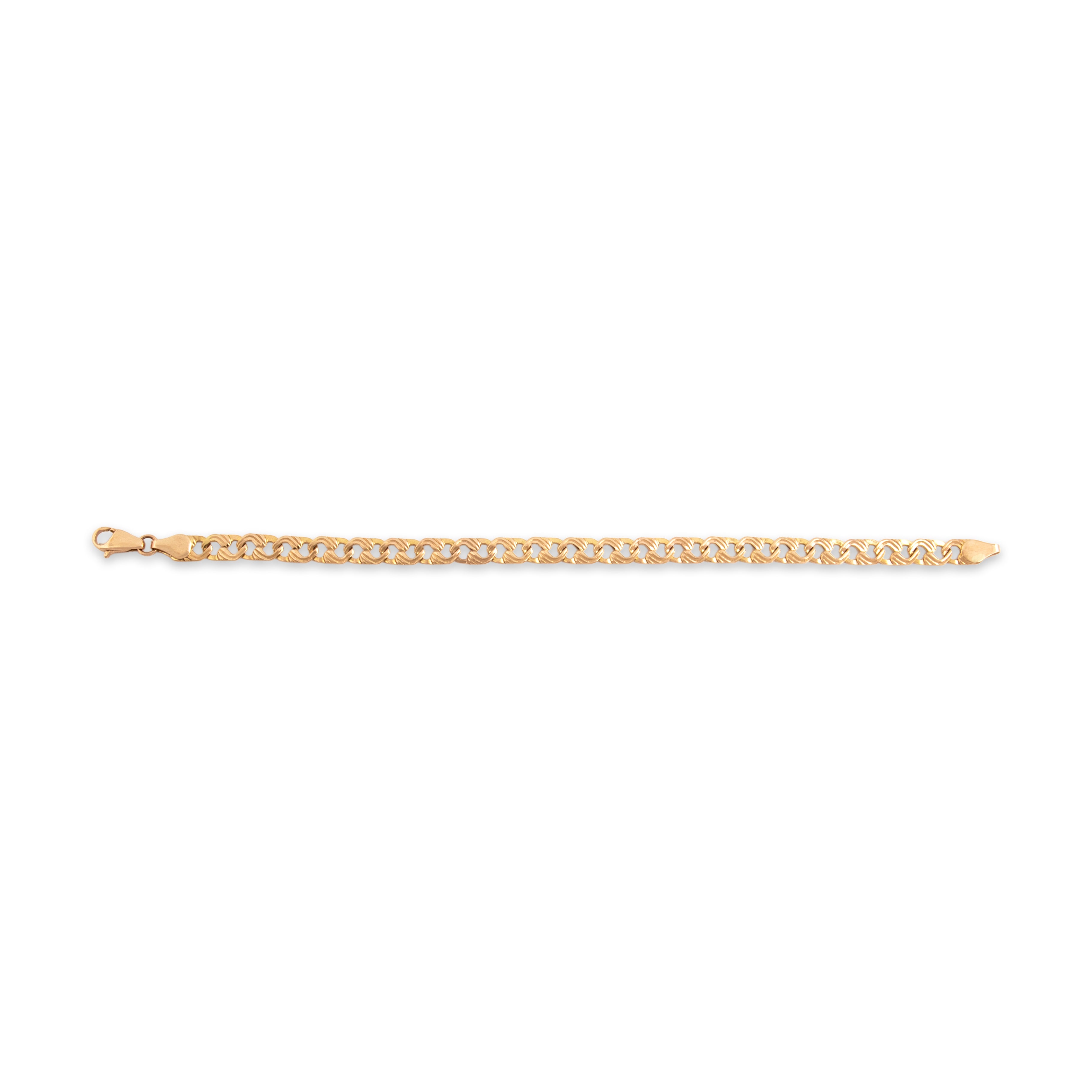 Vintage Italian Lightweight 14k Rosy Yellow Gold Ridged Link Bracelet - Overall view