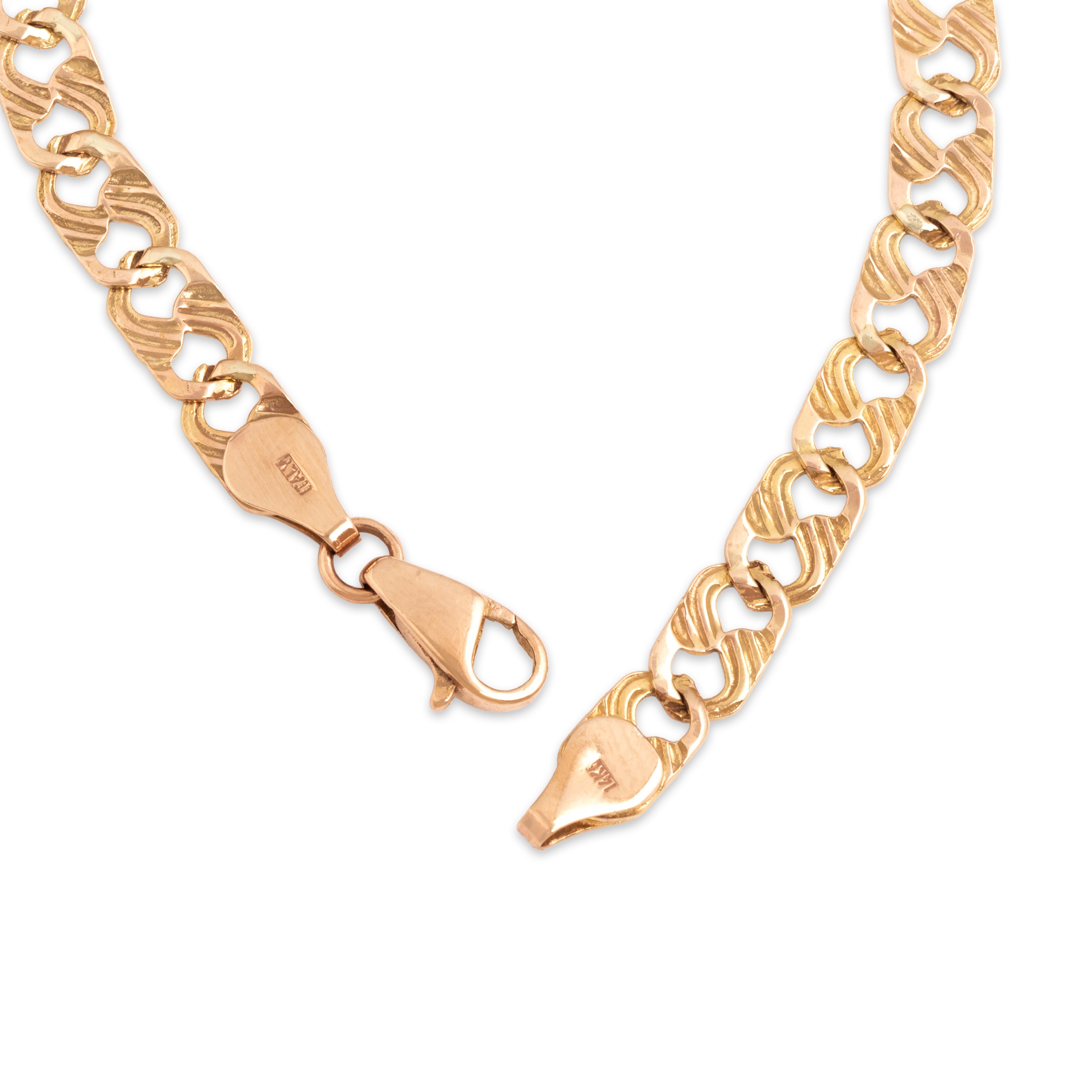 Vintage Italian Lightweight 14k Rosy Yellow Gold Ridged Link Bracelet - clasp view
