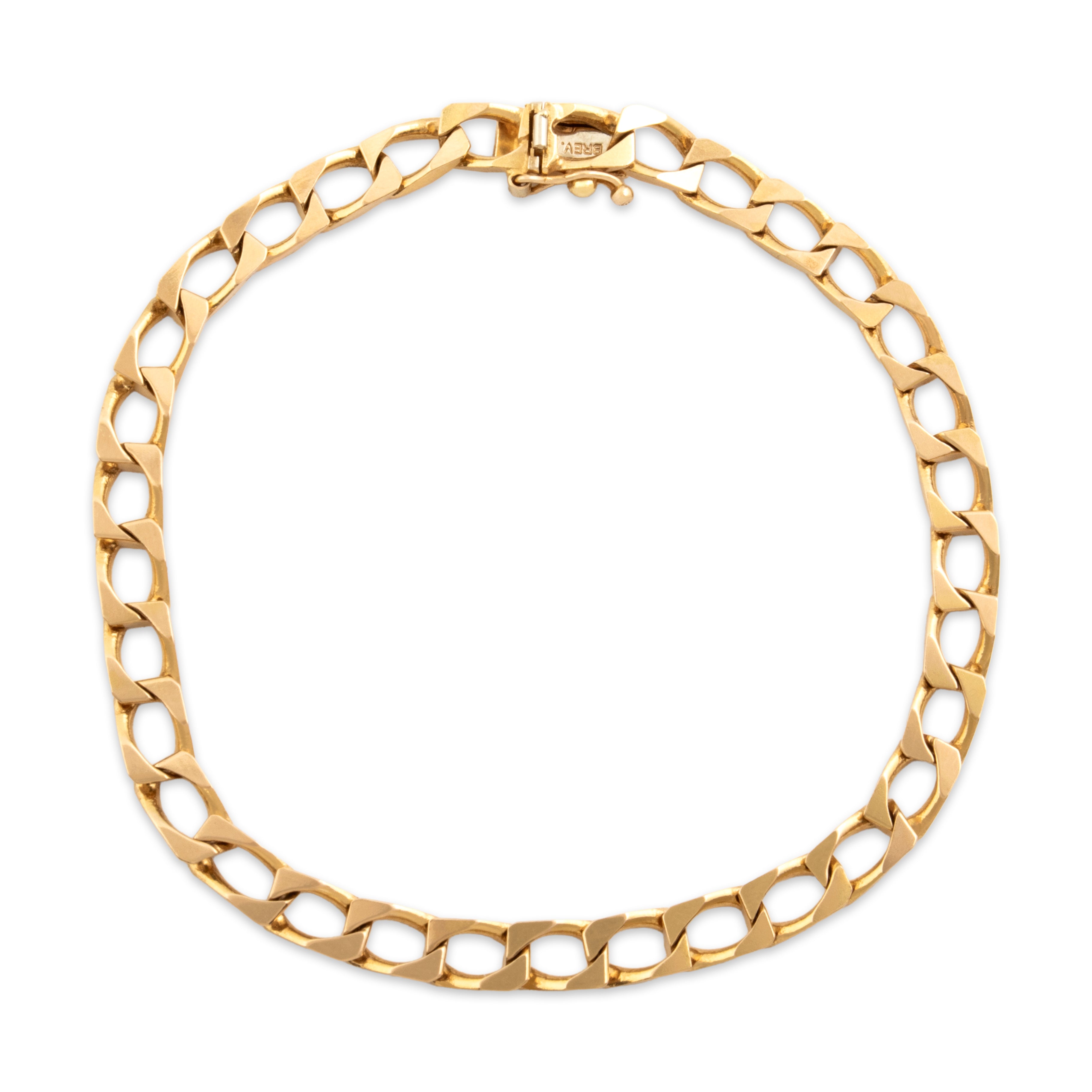 Vintage Italian 14k Yellow Gold Sleek Flat Rectangular Curb Link Bracelet - Close-up view