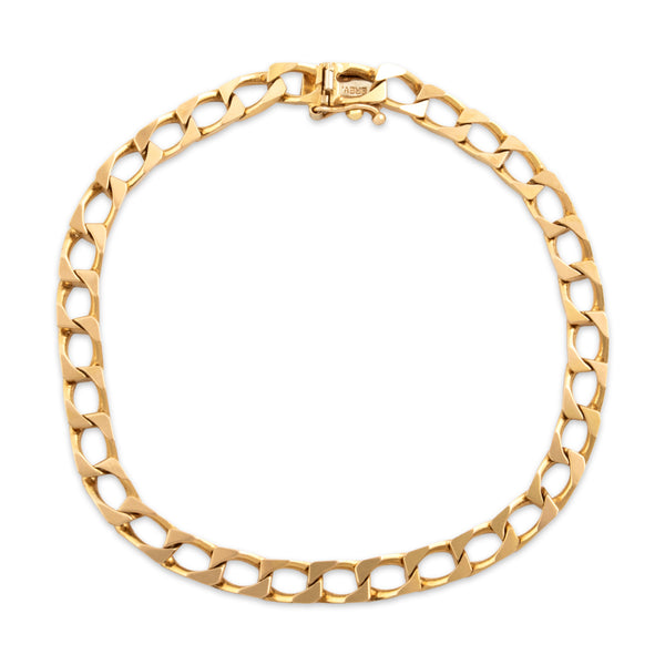 Vintage Italian 14k Yellow Gold Sleek Flat Rectangular Curb Bracelet 7.75